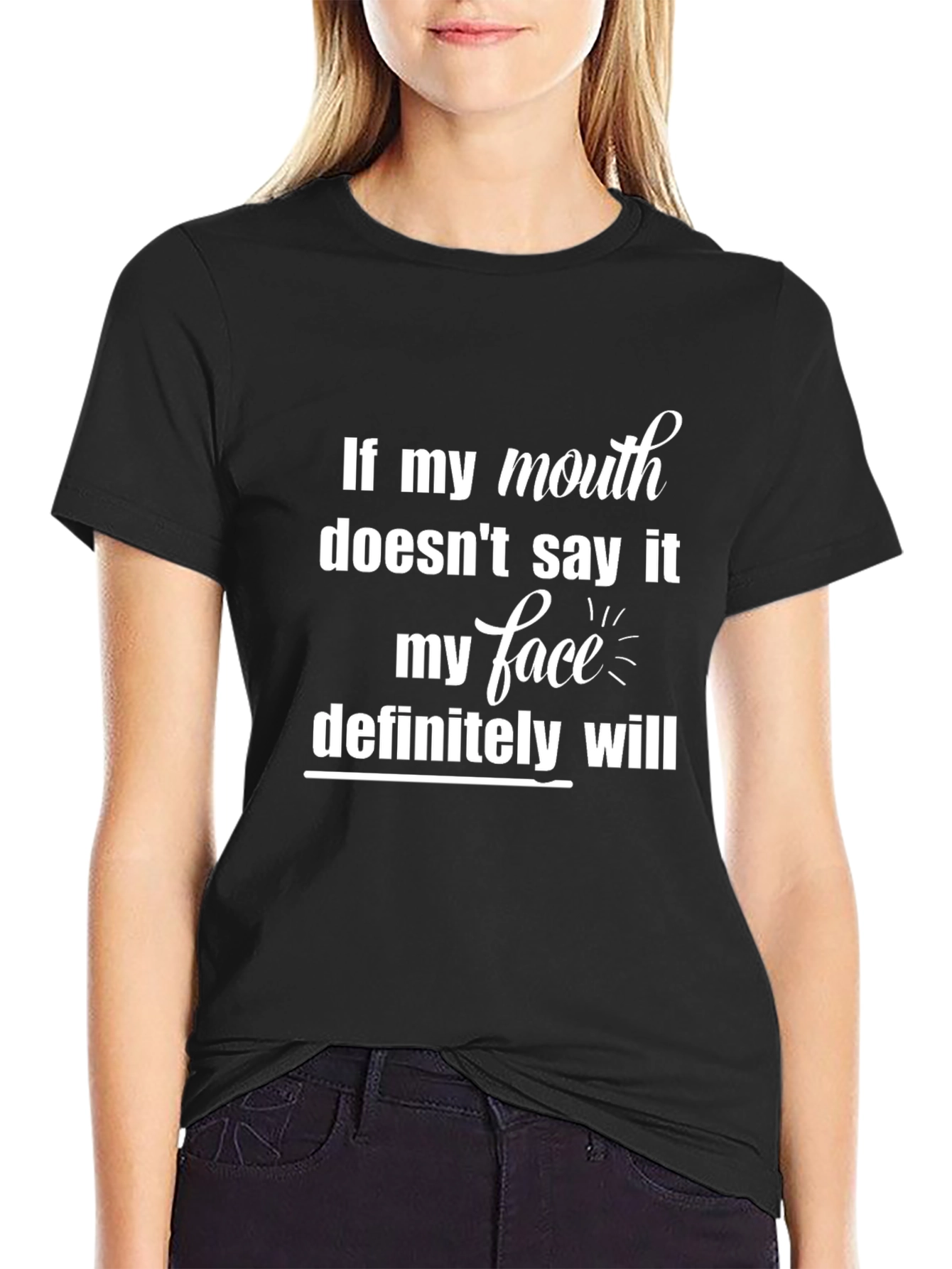 Funny Statement Graphic Tee - Black Crewneck