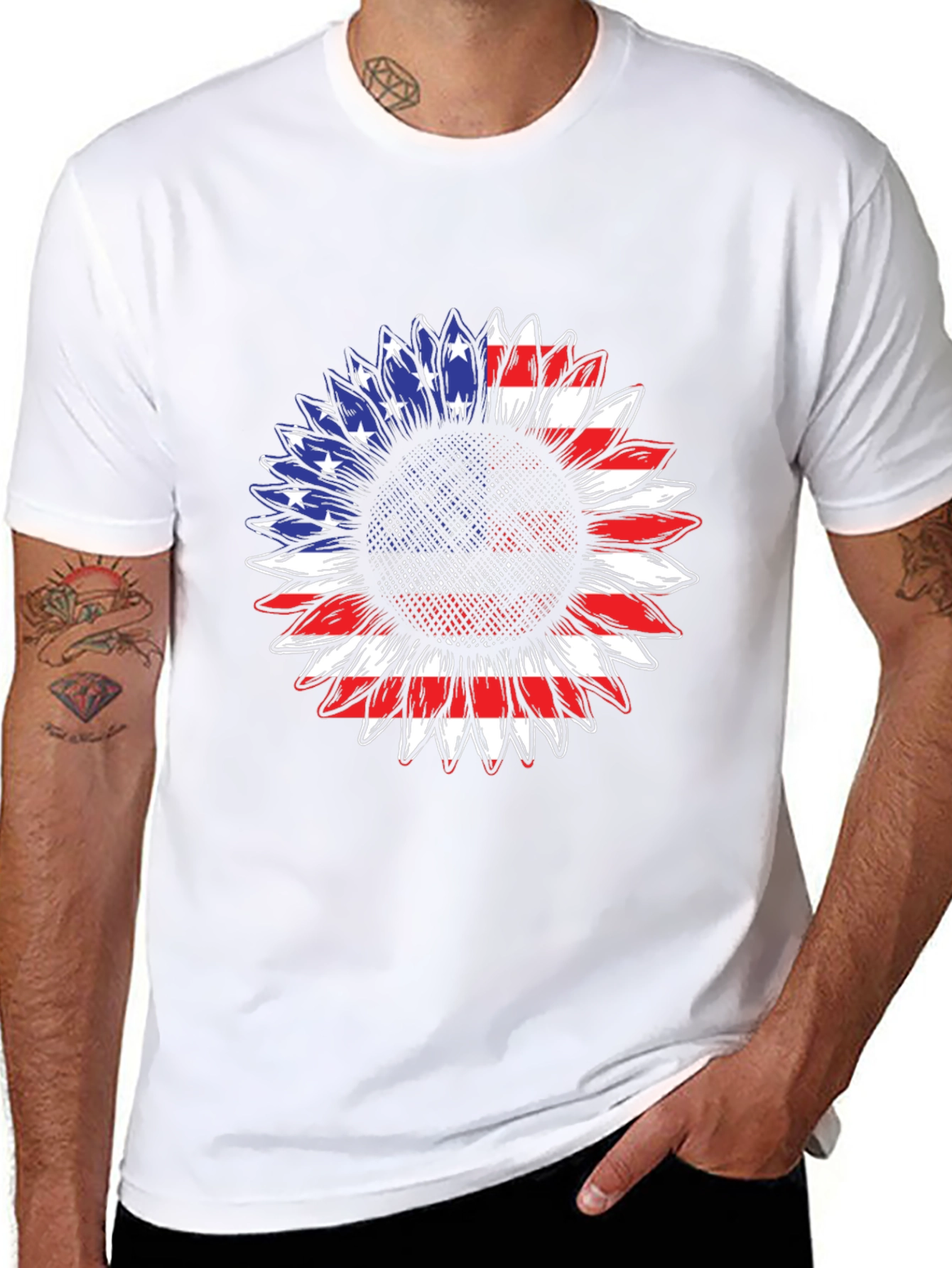 American Flag Sunflower T-Shirt - Patriotic Design