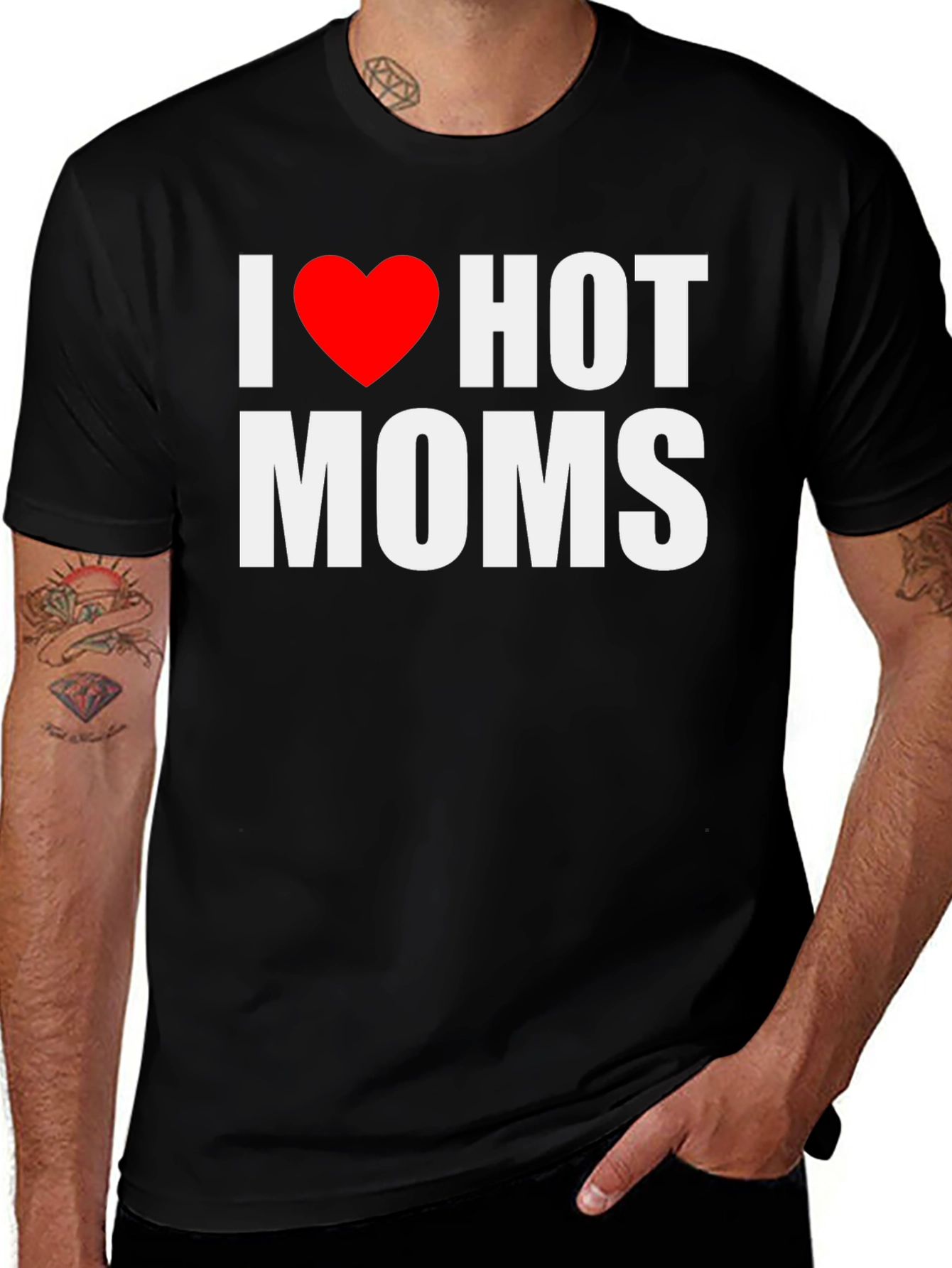 I Heart Hot Moms Black Graphic Tee