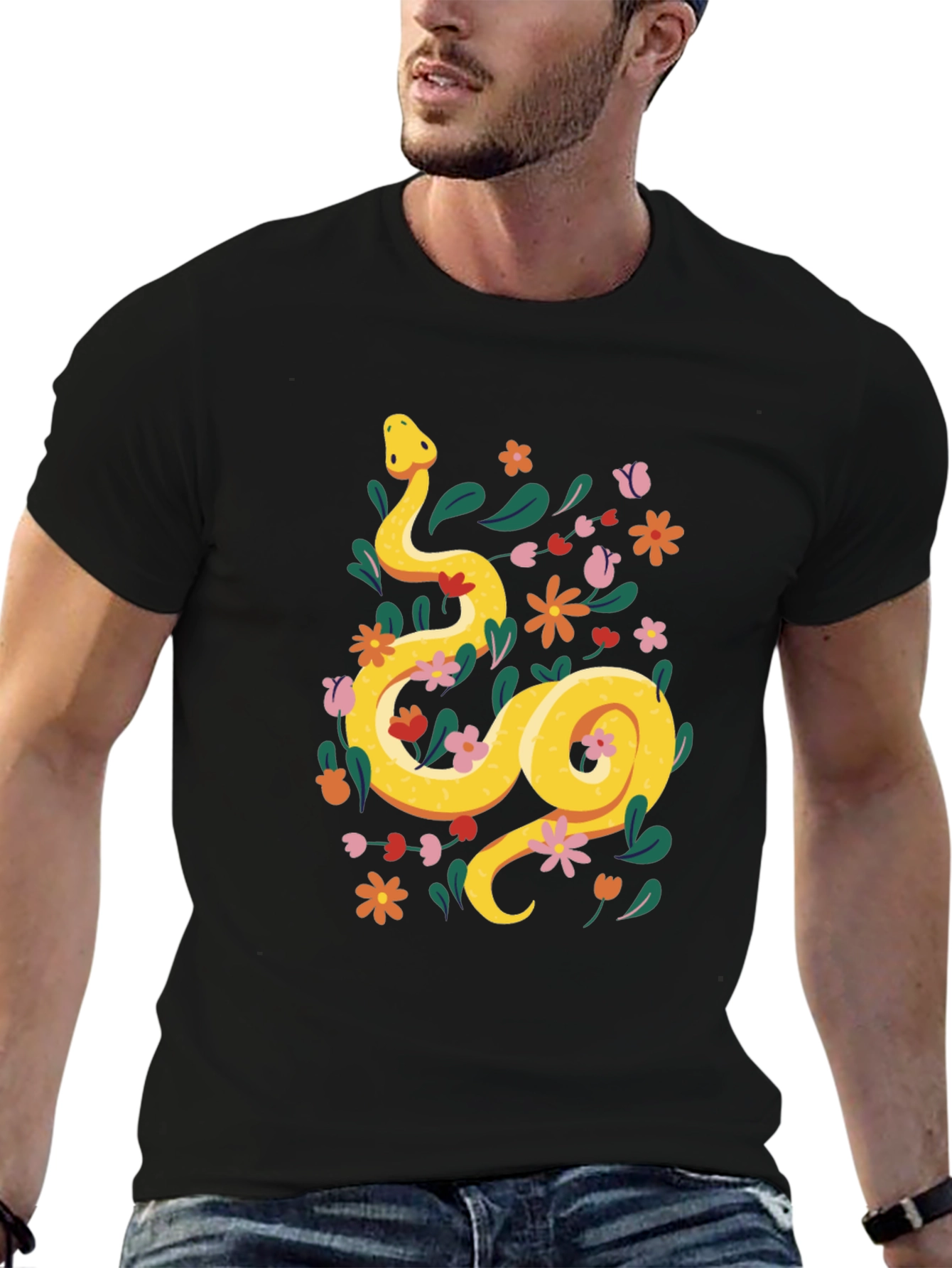 Floral Snake T-Shirt - Unique Graphic Tee