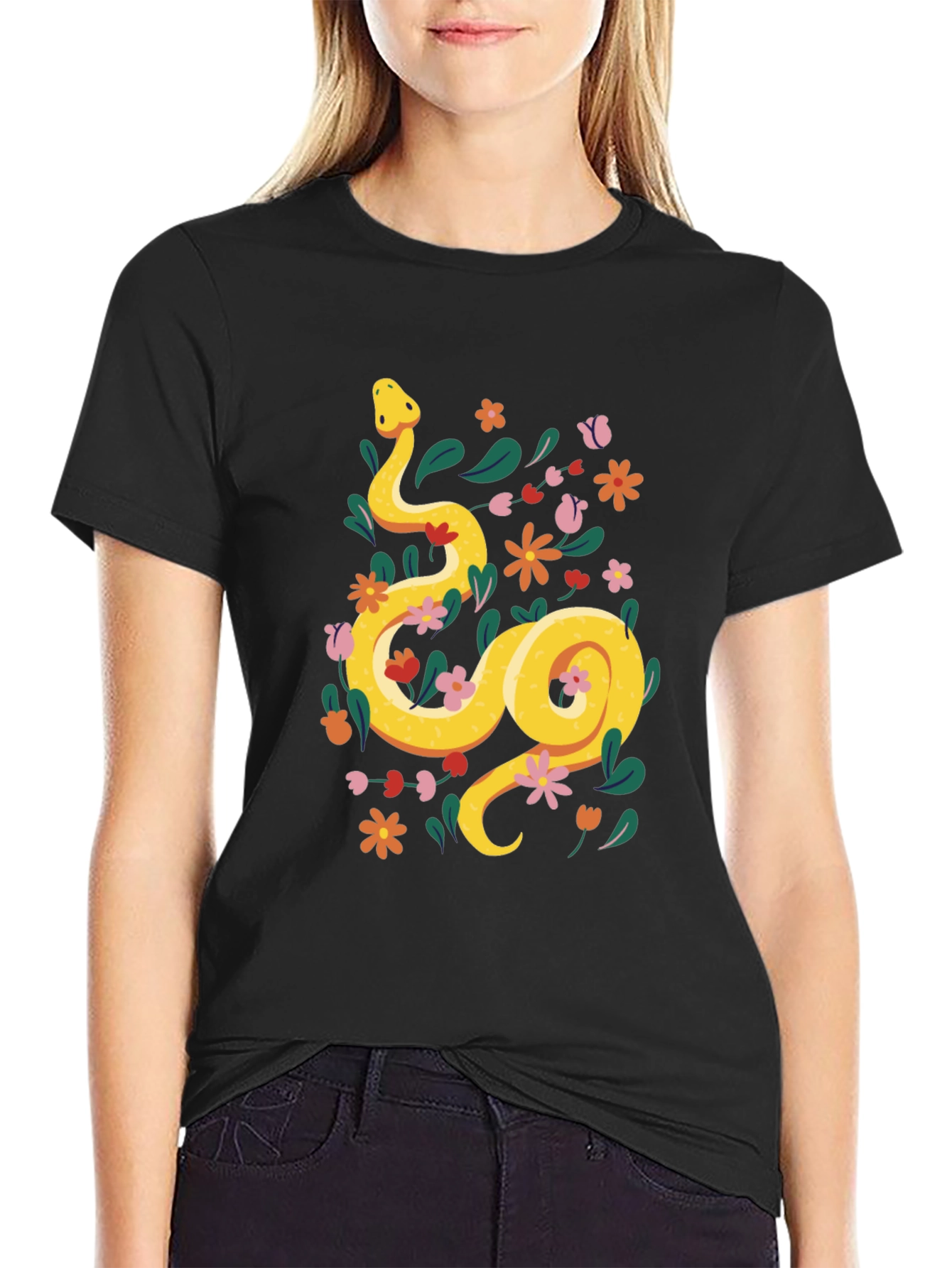 Floral Snake T-Shirt - Unique Graphic Tee
