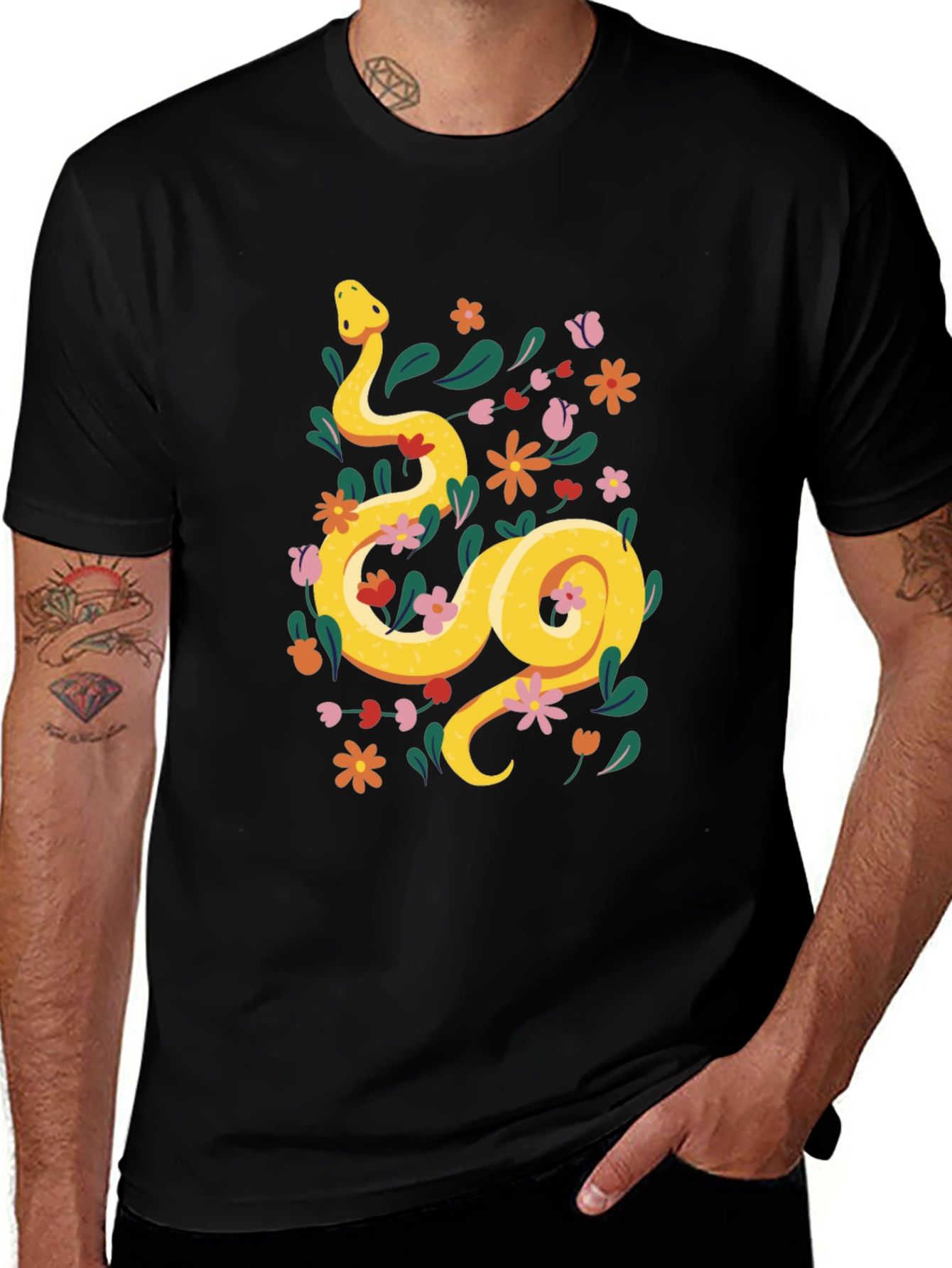 Floral Snake T-Shirt - Unique Graphic Tee