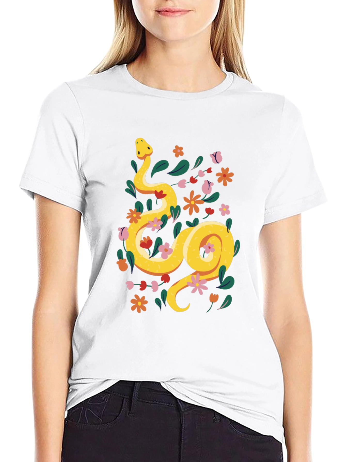 Floral Snake T-Shirt - Unique Graphic Tee