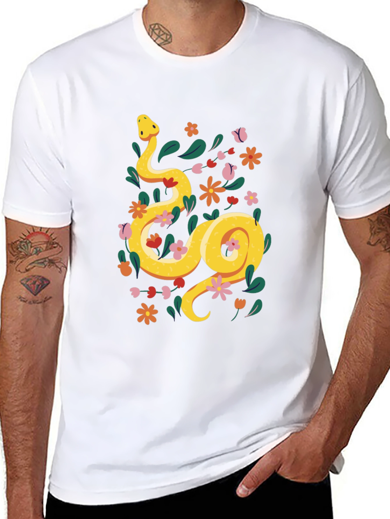 Floral Snake T-Shirt - Unique Graphic Tee
