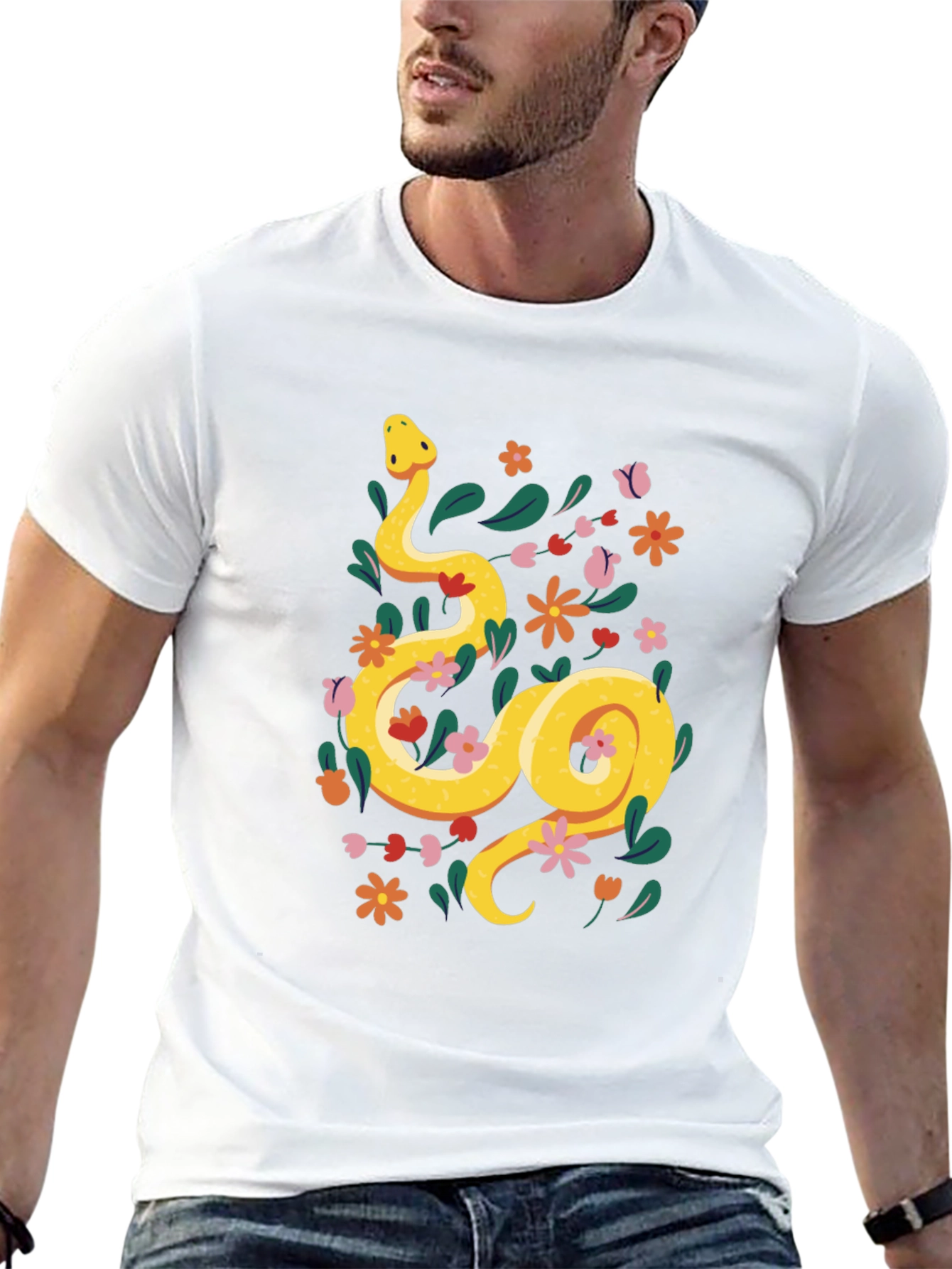 Floral Snake T-Shirt - Unique Graphic Tee