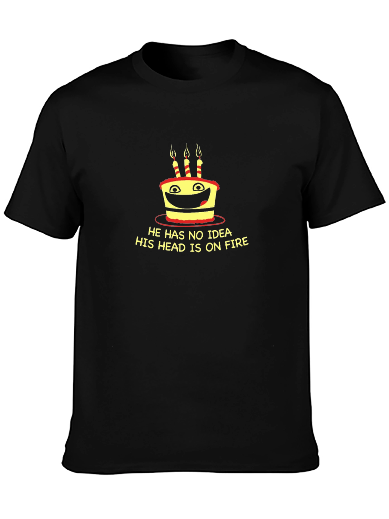 Funny Cake On Fire Graphic Tee - Black T-Shirt