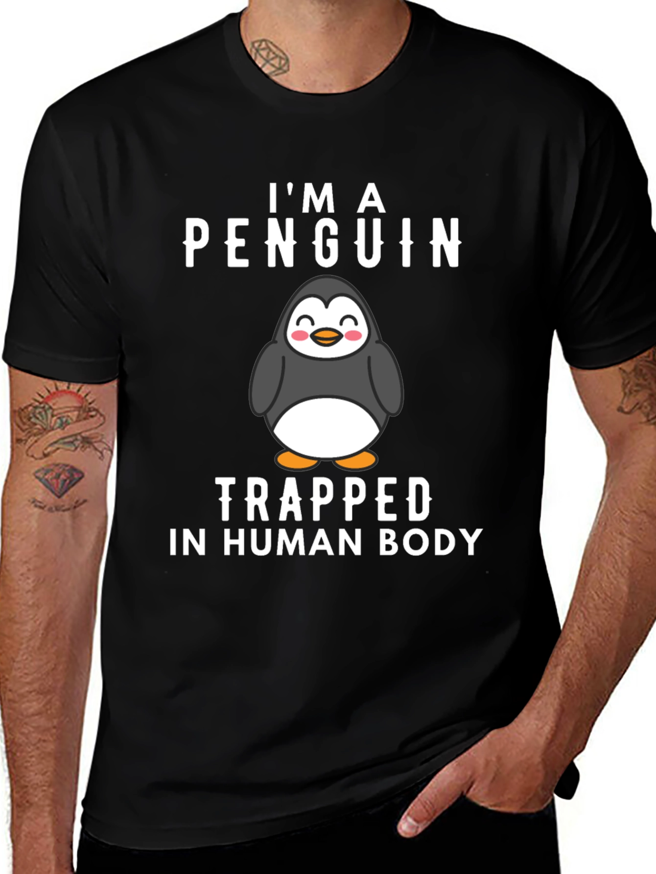 Penguin Trapped in Human Body Graphic T-Shirt