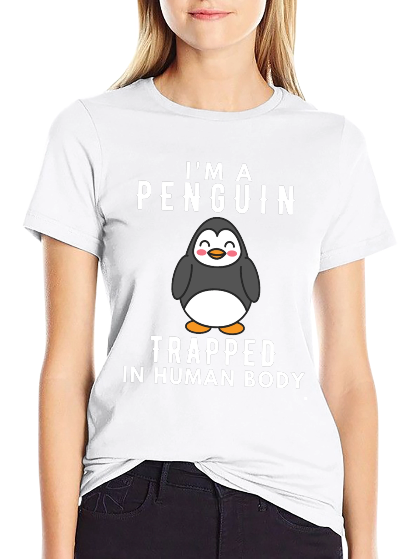 Penguin Trapped in Human Body Graphic T-Shirt