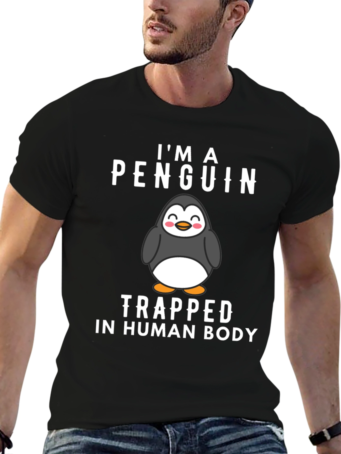 Penguin Trapped in Human Body Graphic T-Shirt