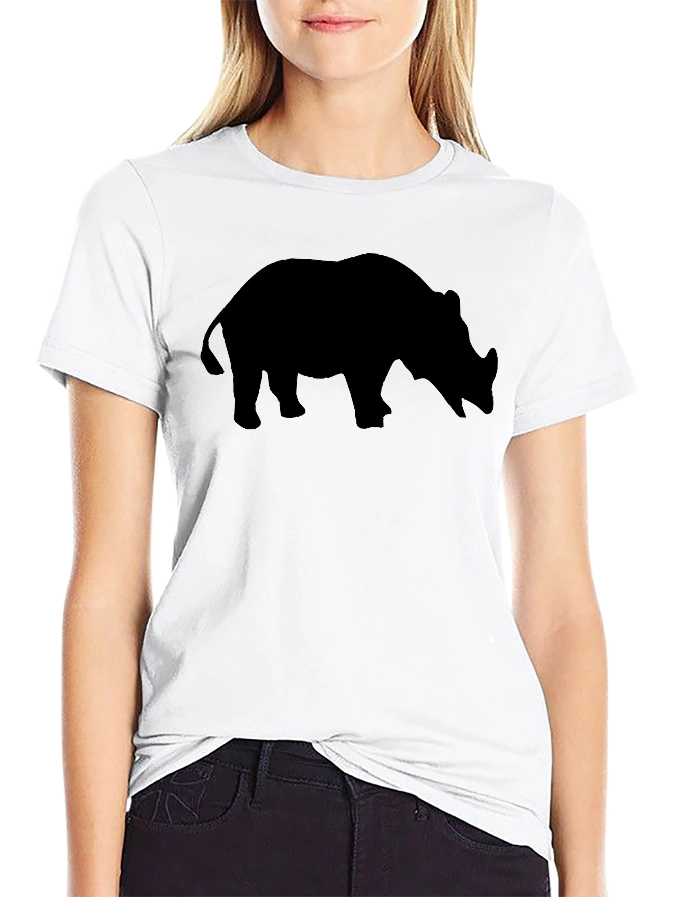 Rhino Silhouette T-Shirt - Black Cotton Tee