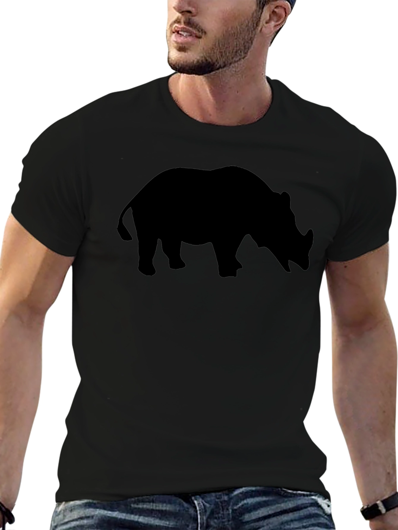 Rhino Silhouette T-Shirt - Black Cotton Tee