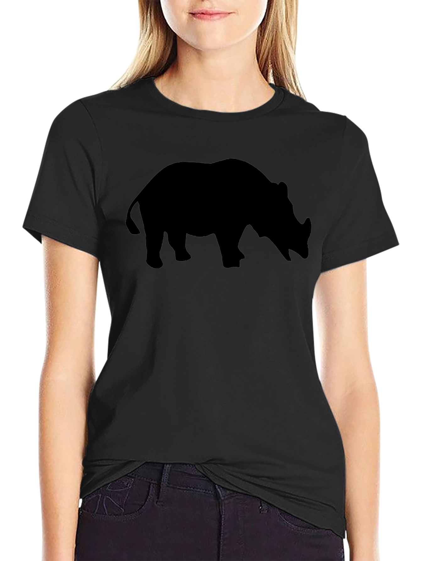 Rhino Silhouette T-Shirt - Black Cotton Tee
