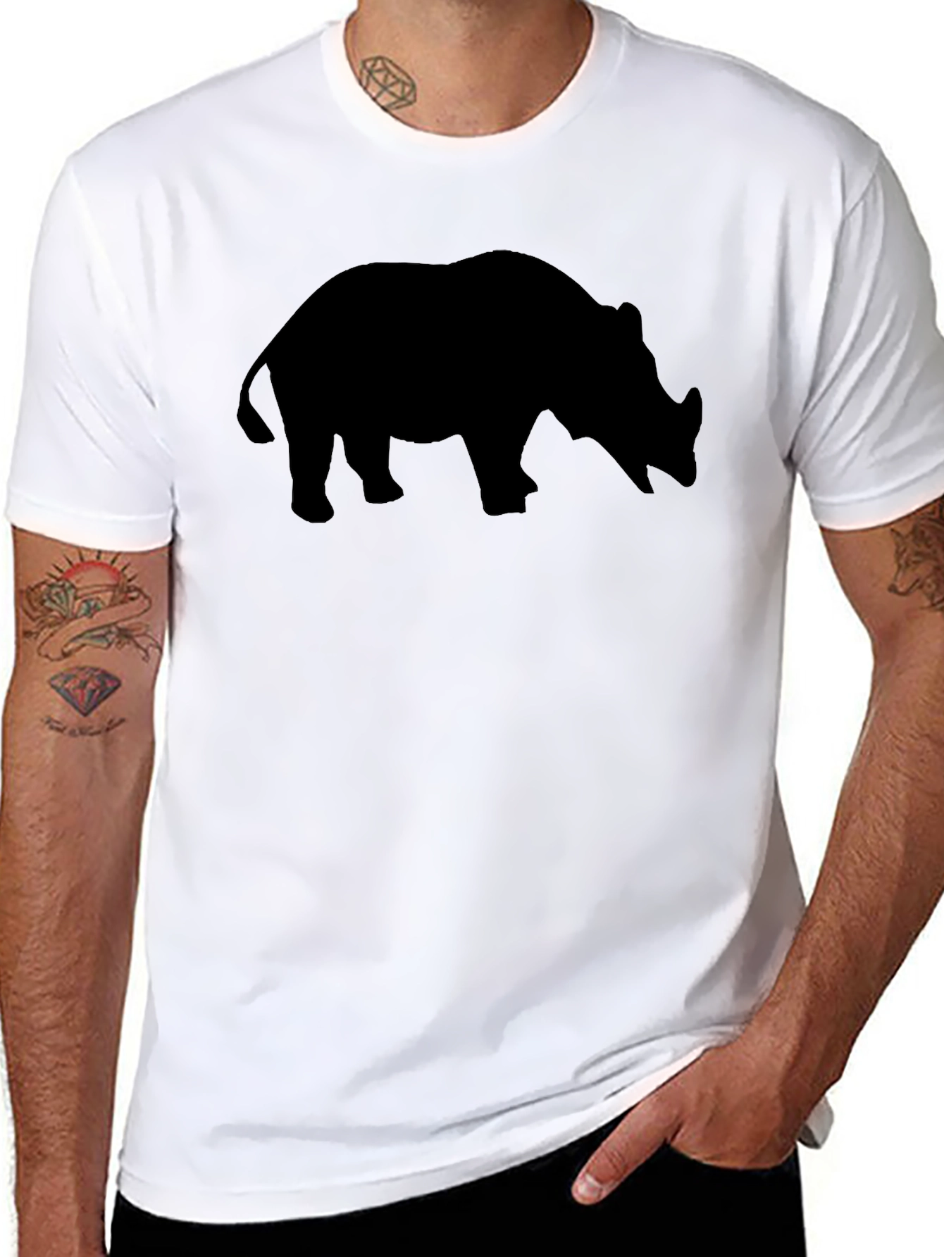 Rhino Silhouette T-Shirt - Black Cotton Tee