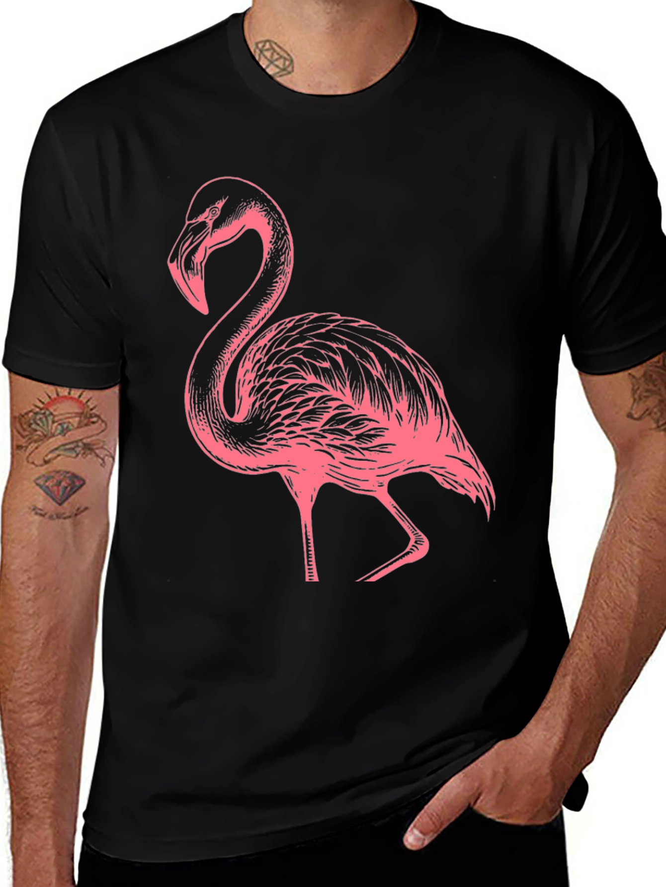 Flamingo Graphic Tee - Black Casual Shirt
