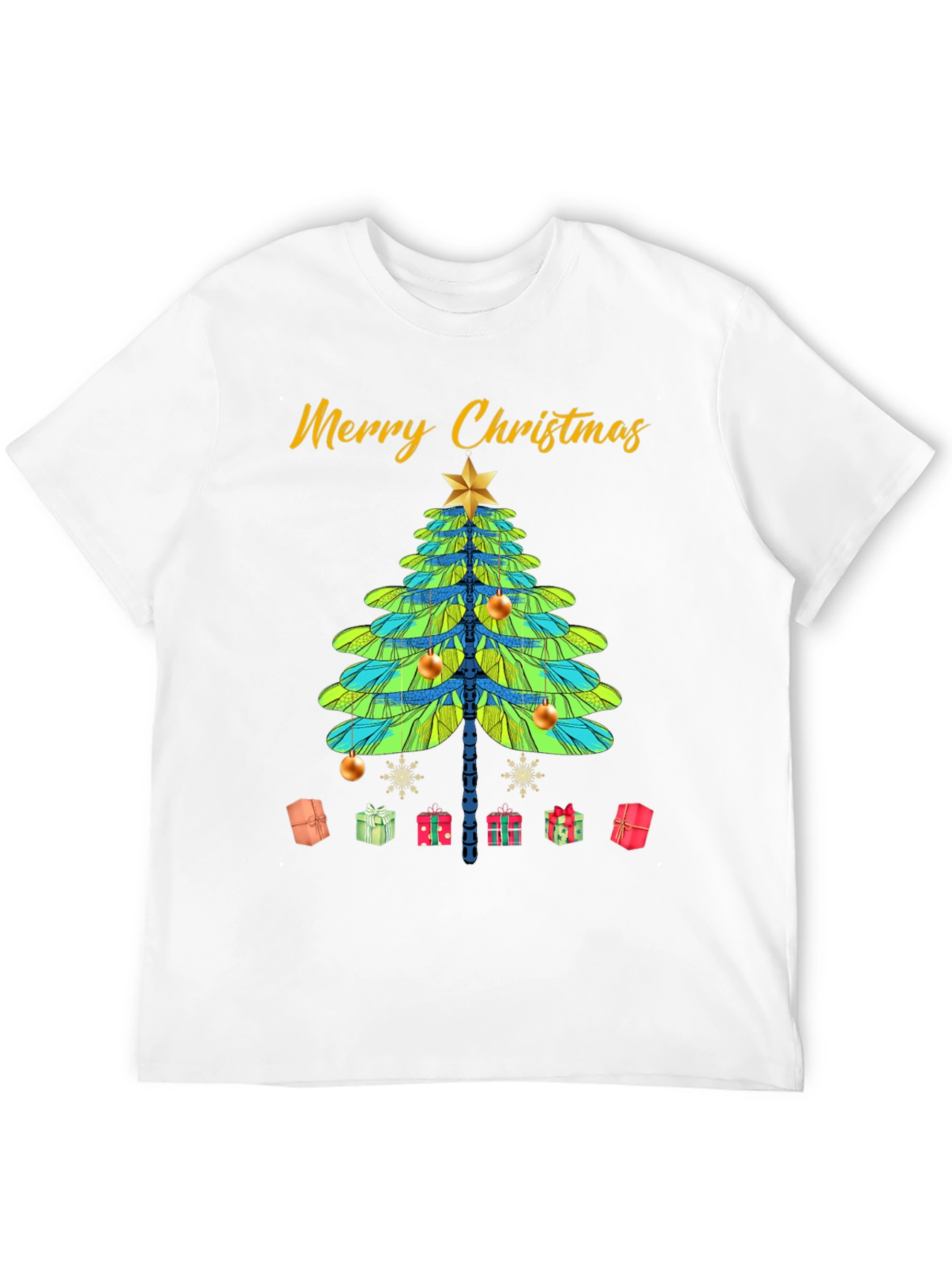Merry Christmas T-Shirt with Dragonfly Christmas Tree