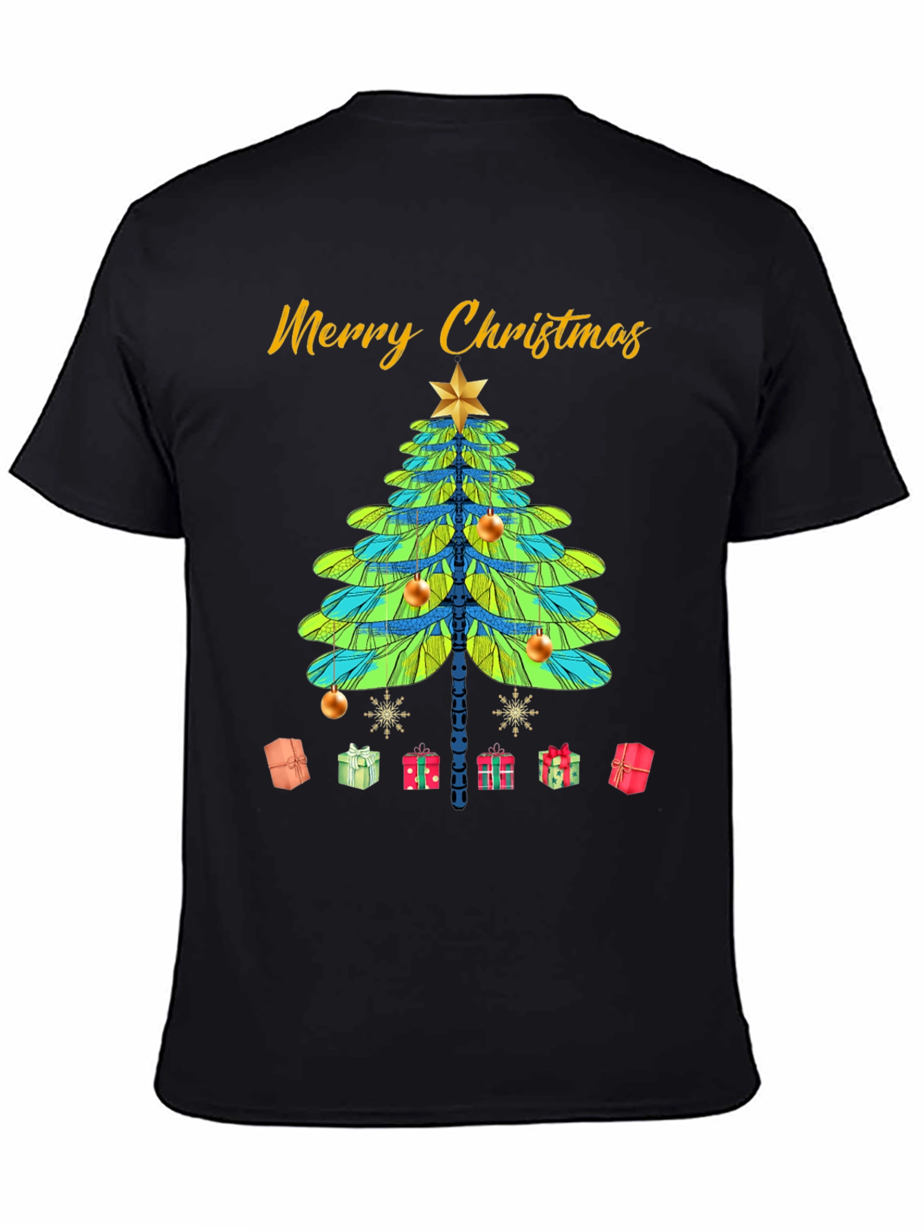 Merry Christmas T-Shirt with Dragonfly Christmas Tree