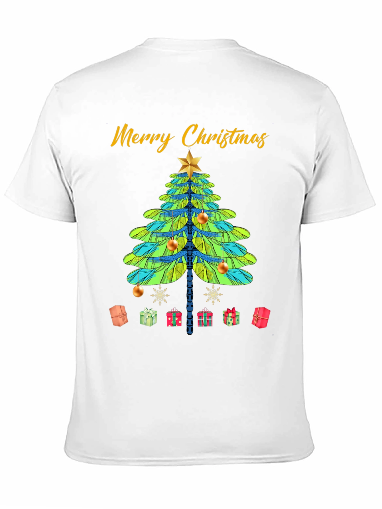 Merry Christmas T-Shirt with Dragonfly Christmas Tree