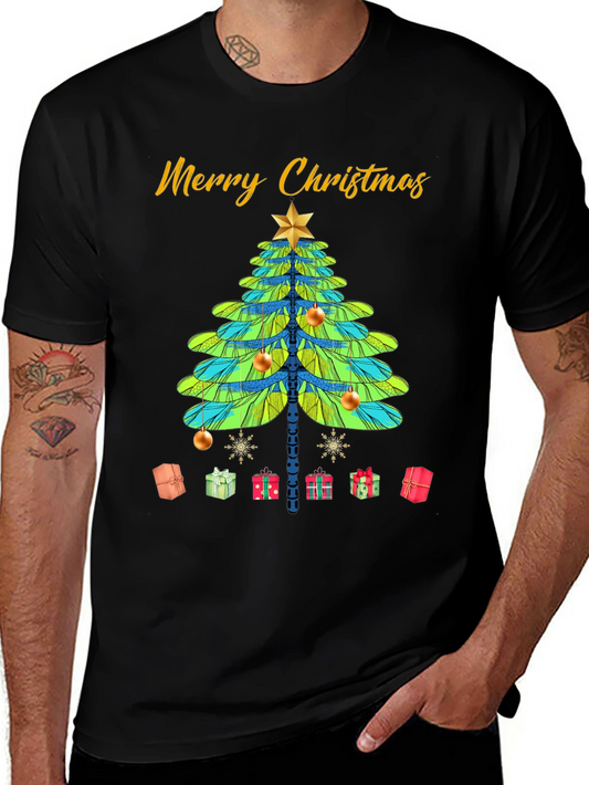 Merry Christmas T-Shirt with Dragonfly Christmas Tree