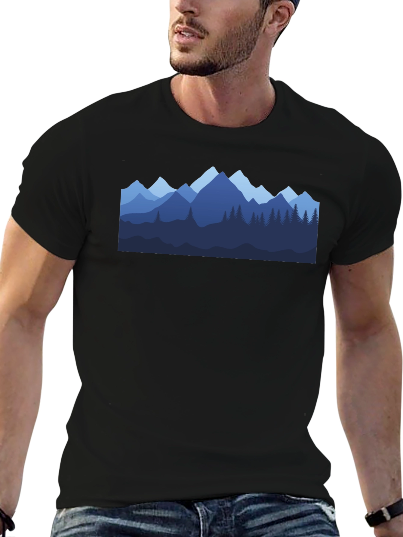 Mountainscape Graphic Tee - Black Cotton Blend