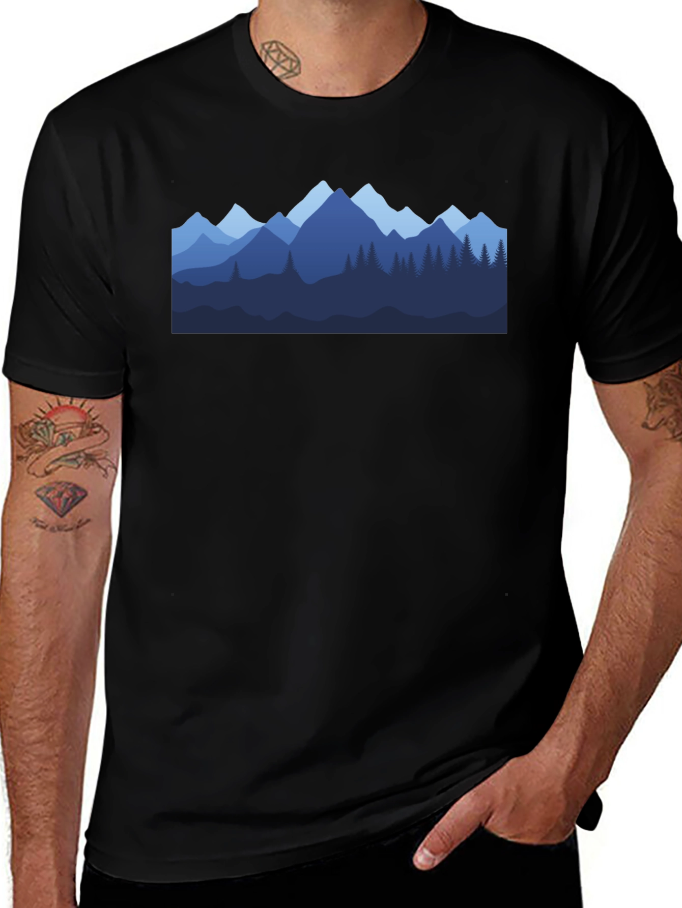 Mountainscape Graphic Tee - Black Cotton Blend