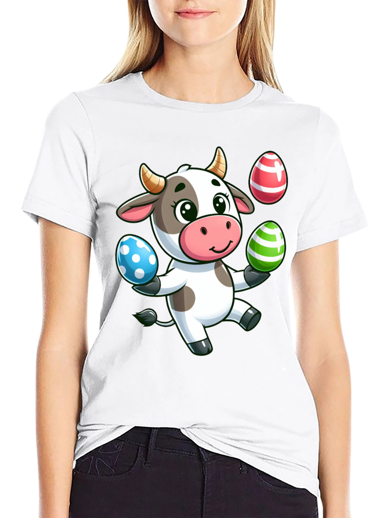 Cute Cartoon Cow Easter Egg T-Shirt
