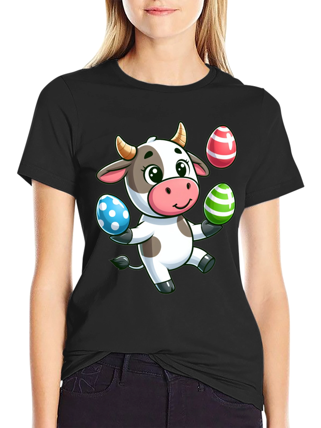 Cute Cartoon Cow Easter Egg T-Shirt
