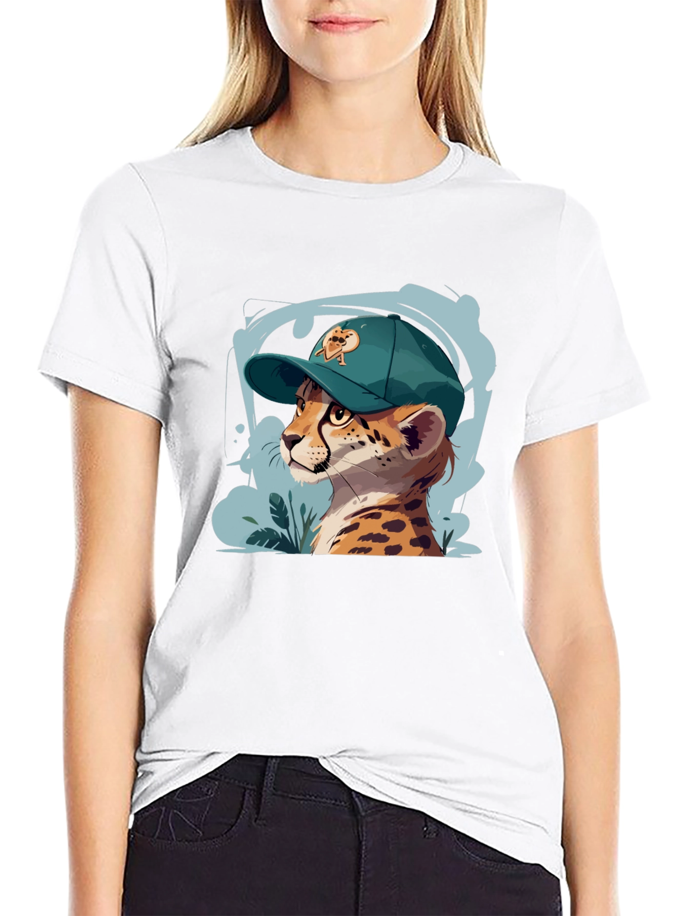 Cool Cheetah in Cap Graphic T-Shirt
