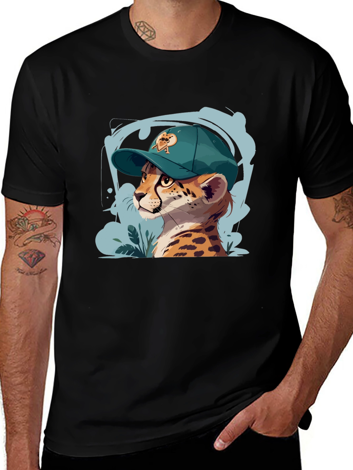 Cool Cheetah in Cap Graphic T-Shirt