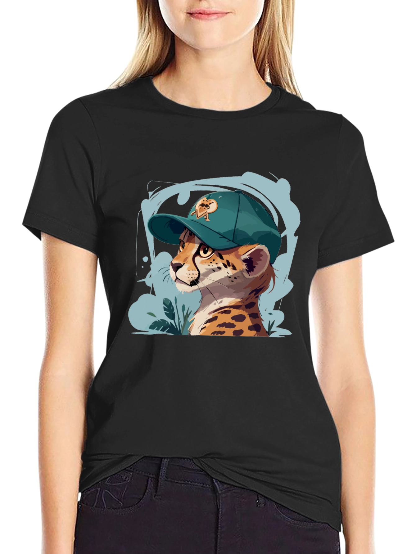 Cool Cheetah in Cap Graphic T-Shirt