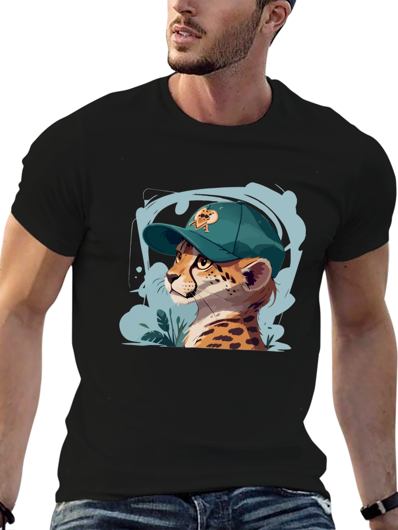 Cool Cheetah in Cap Graphic T-Shirt
