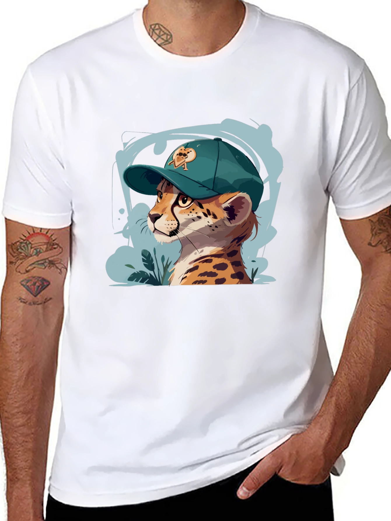 Cool Cheetah in Cap Graphic T-Shirt