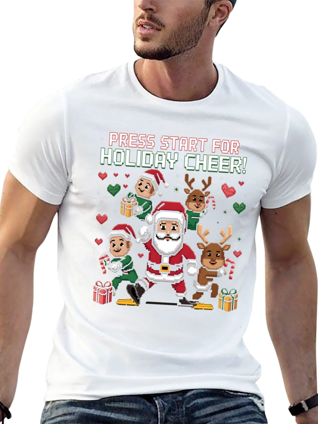 Holiday Cheer T-Shirt: Press Start Santa & Friends