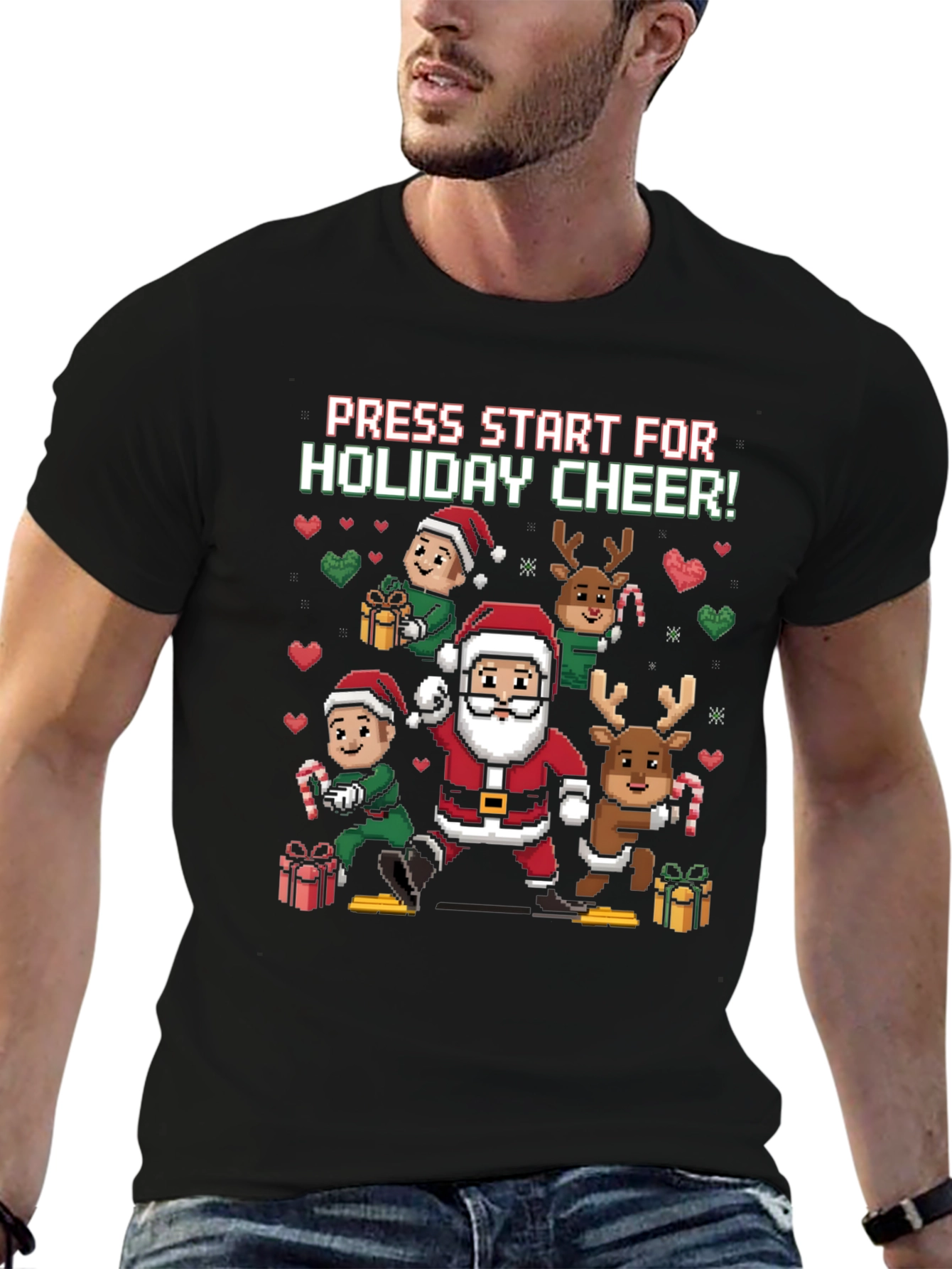 Holiday Cheer T-Shirt: Press Start Santa & Friends