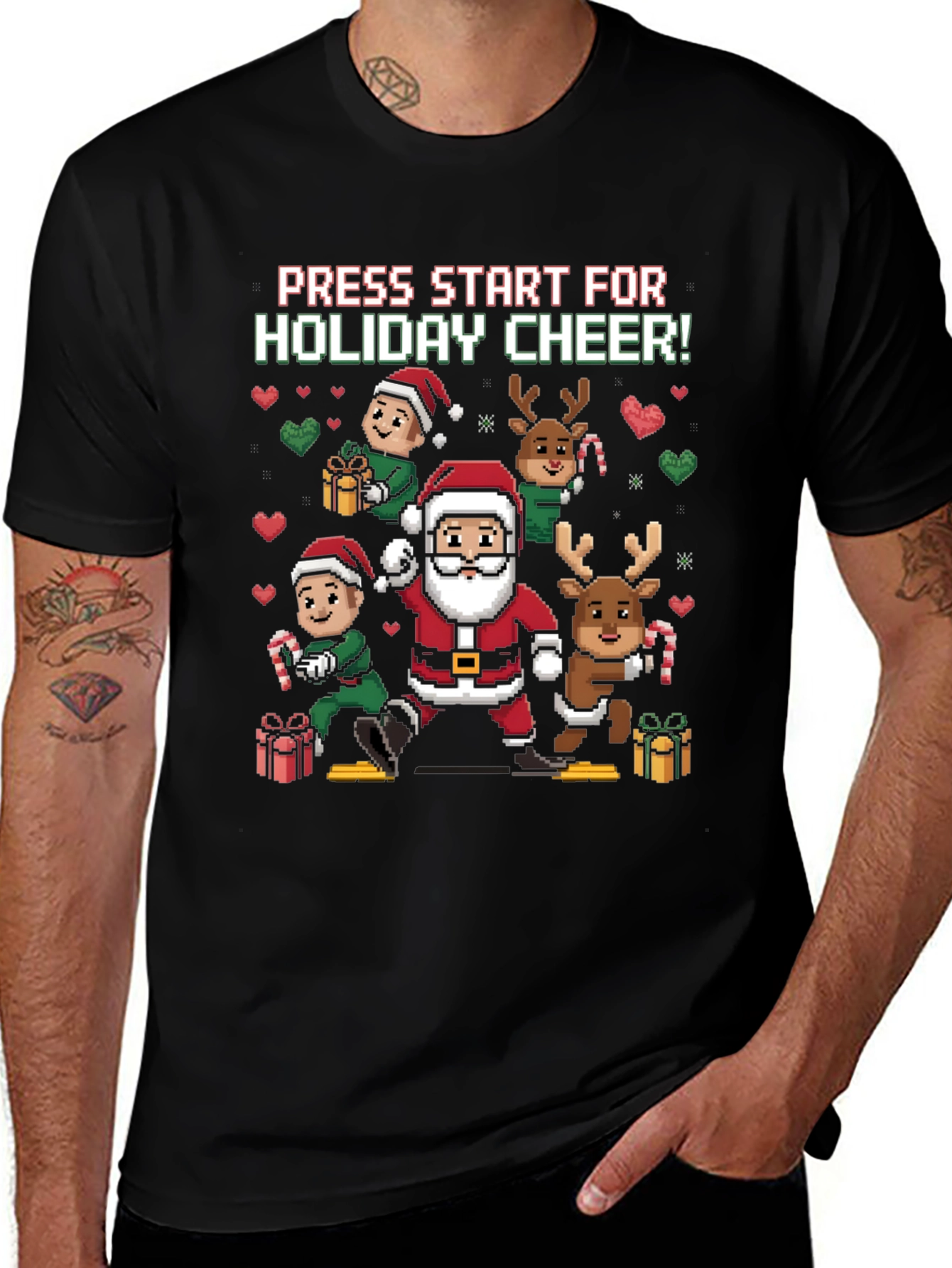 Holiday Cheer T-Shirt: Press Start Santa & Friends