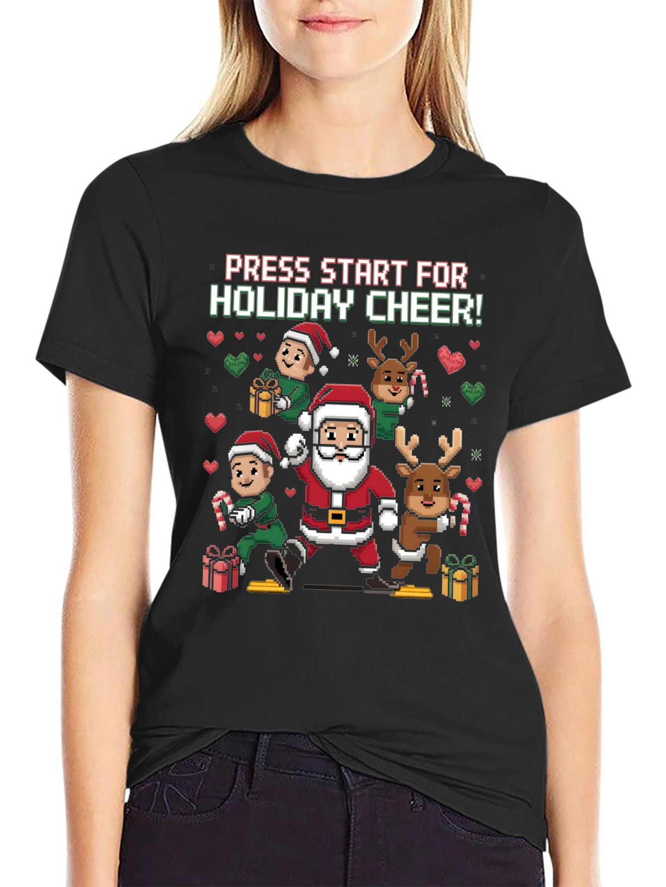 Holiday Cheer T-Shirt: Press Start Santa & Friends