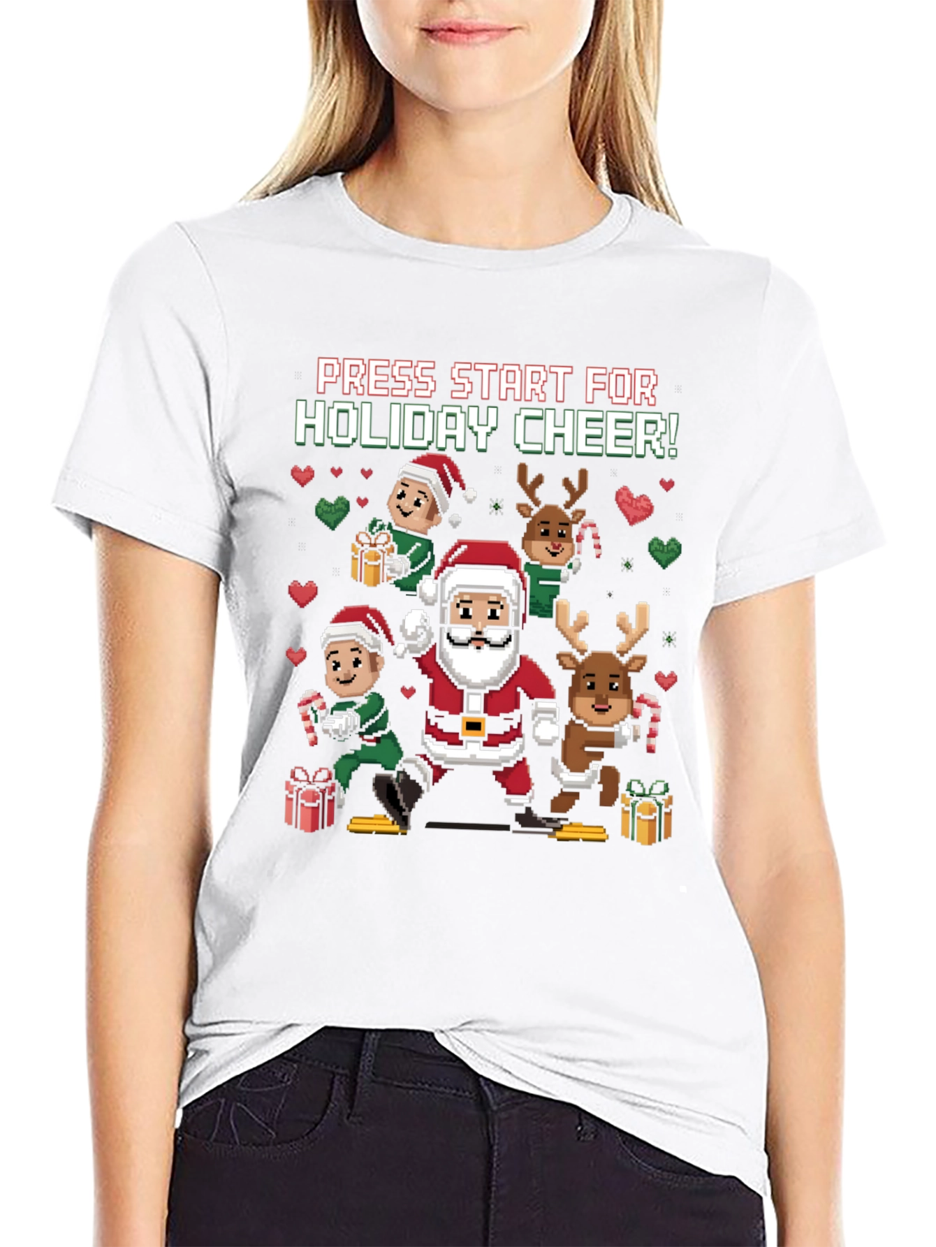 Holiday Cheer T-Shirt: Press Start Santa & Friends