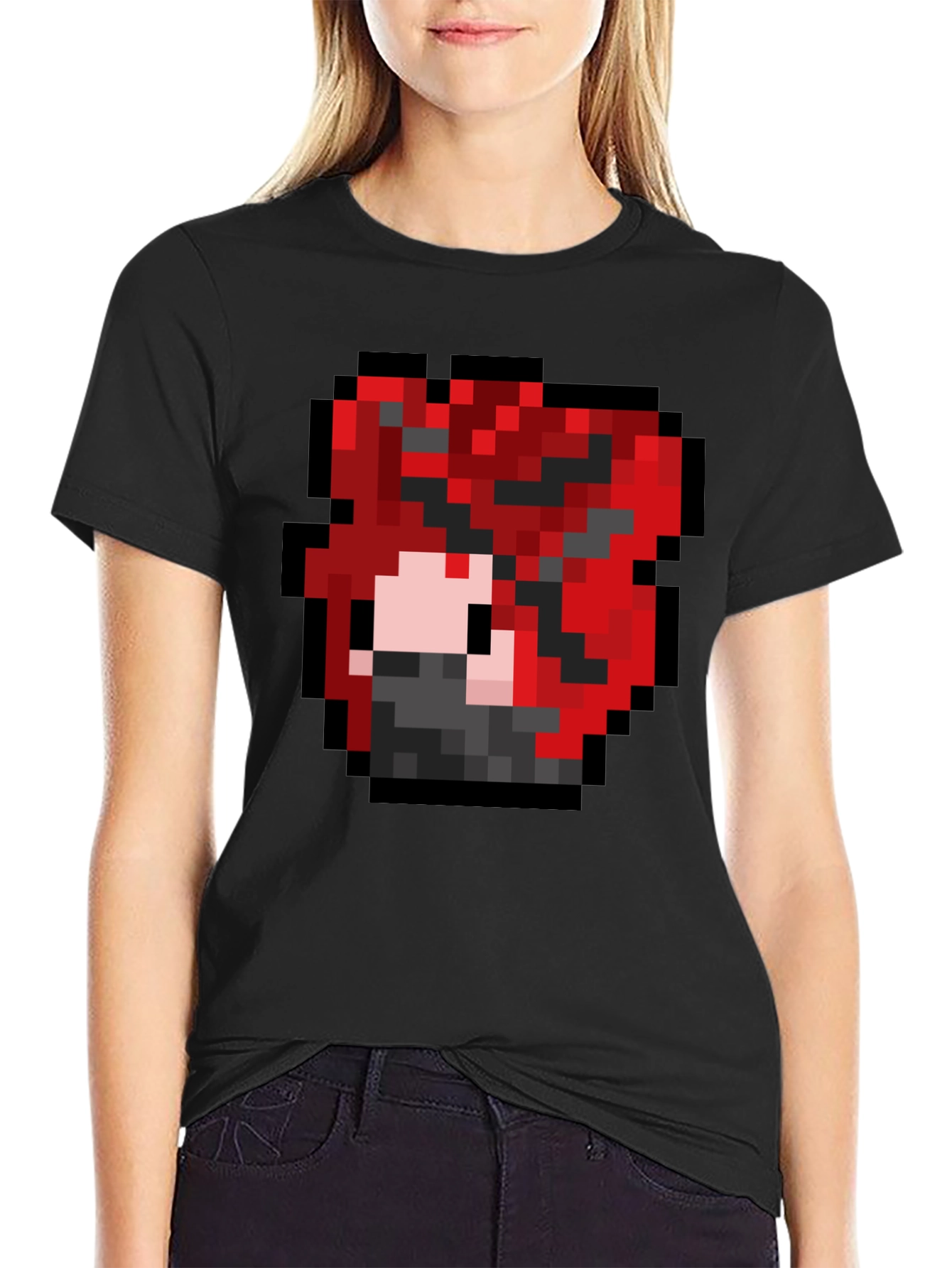 Pixel Art Graphic Tee - Red Hair Character