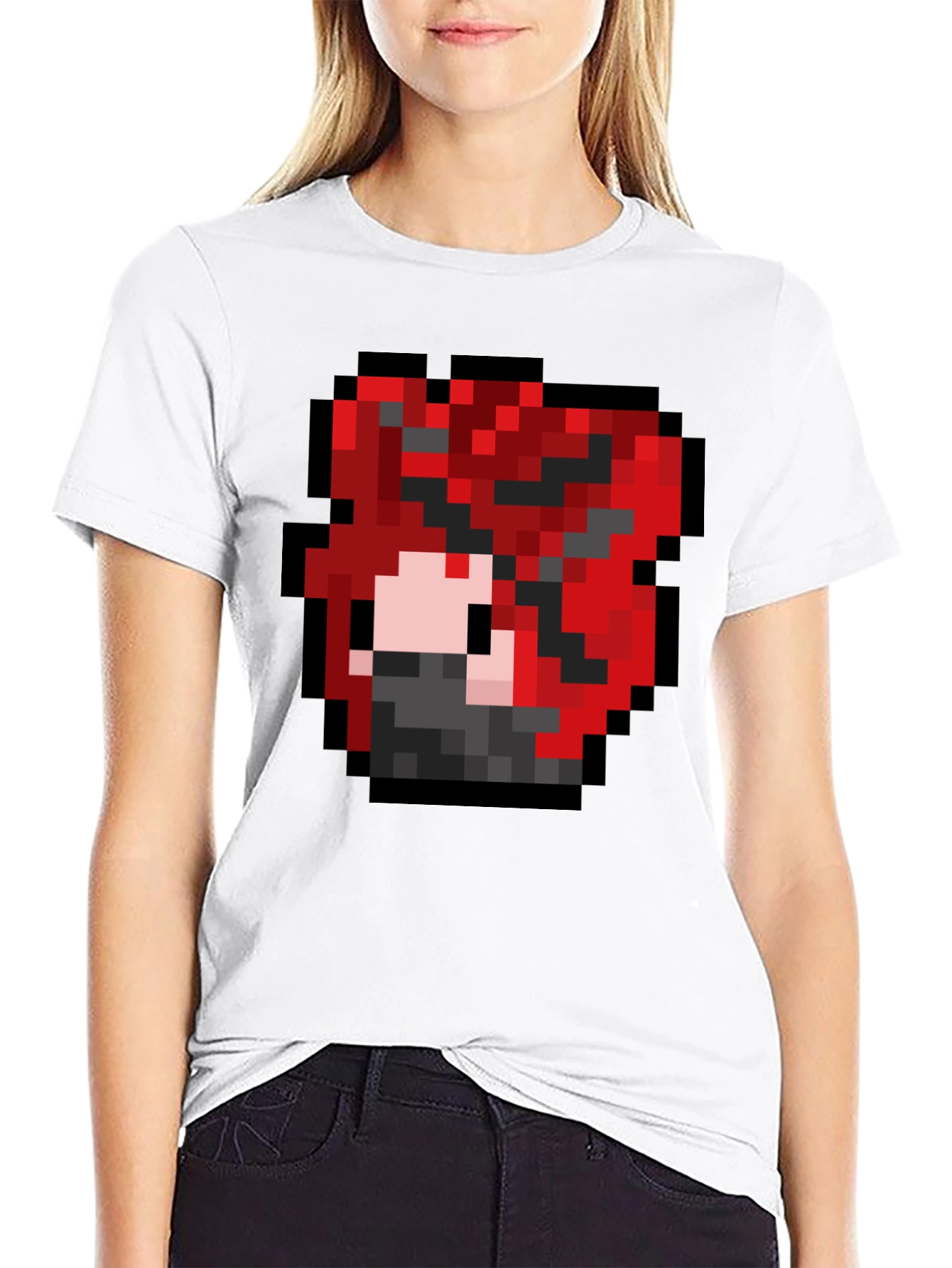 Pixel Art Graphic Tee - Red Hair Character