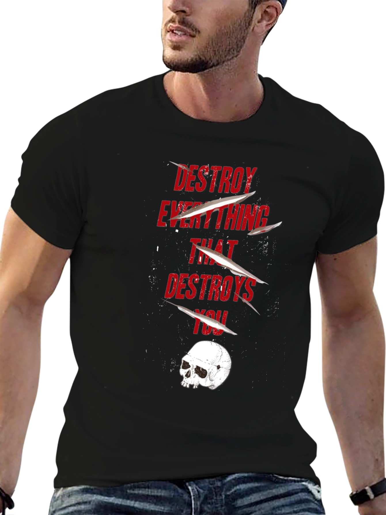 Destroy Everything T-Shirt Skull Graphic Tee Casual Wear