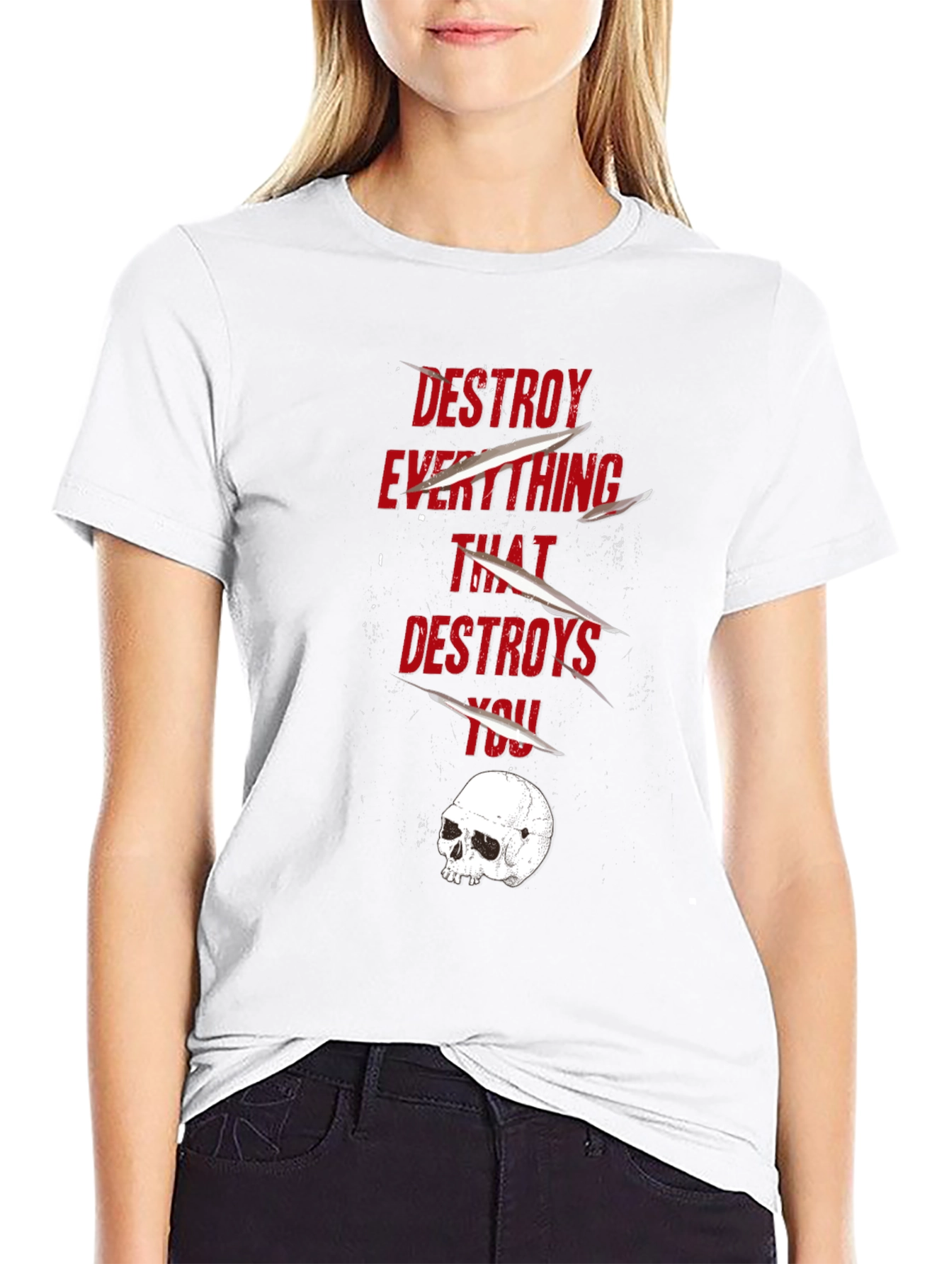 Destroy Everything T-Shirt Skull Graphic Tee Casual Wear
