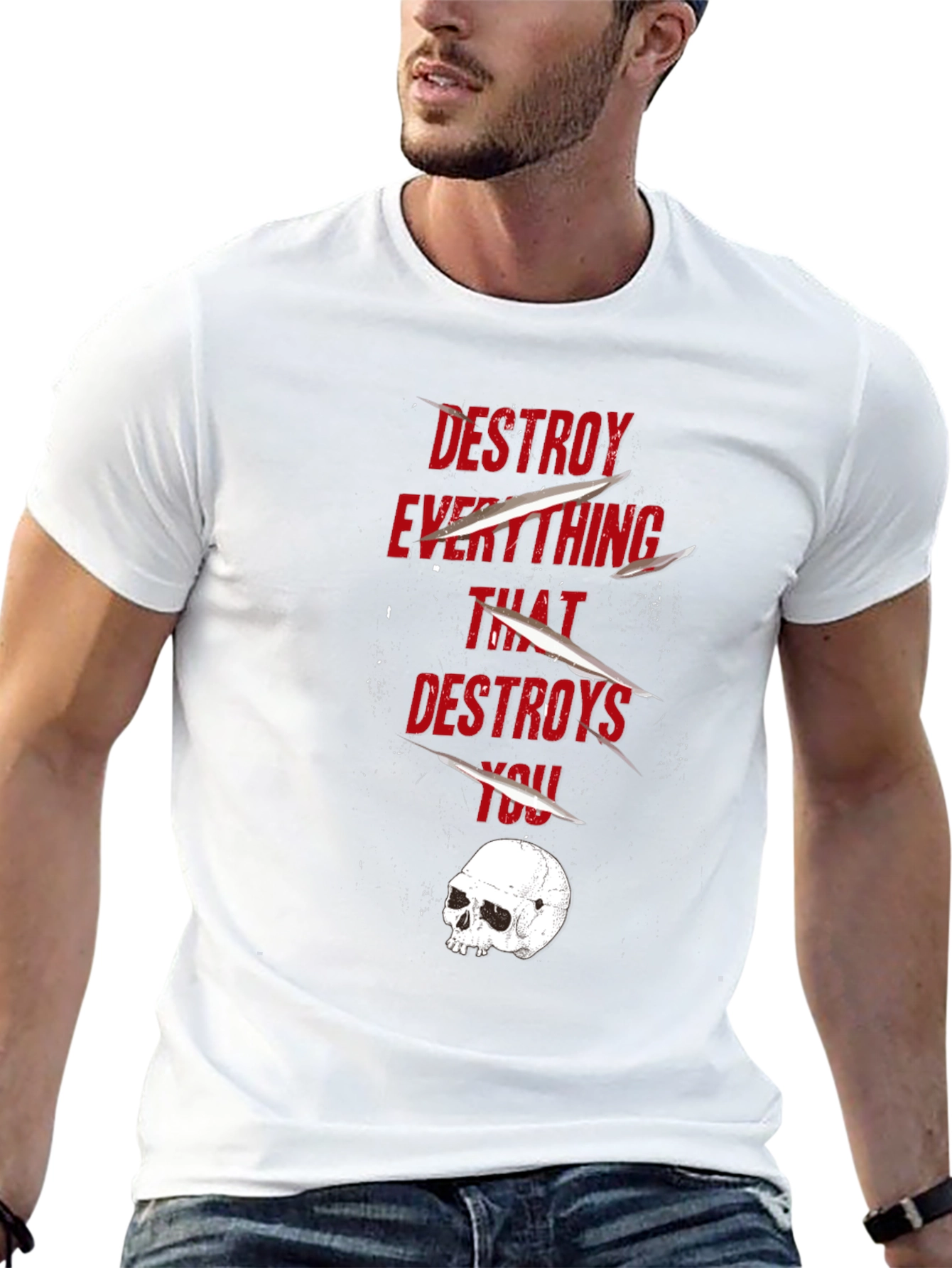 Destroy Everything T-Shirt Skull Graphic Tee Casual Wear