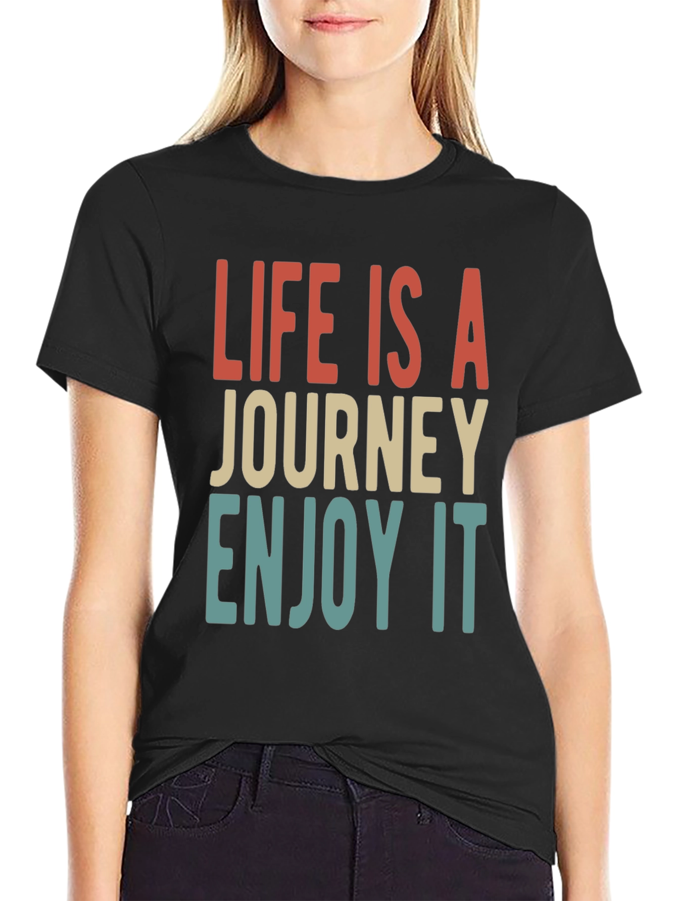 Life Is A Journey Black Graphic T-Shirt