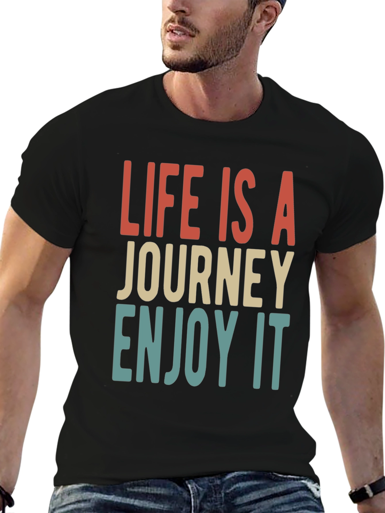 Life Is A Journey Black Graphic T-Shirt