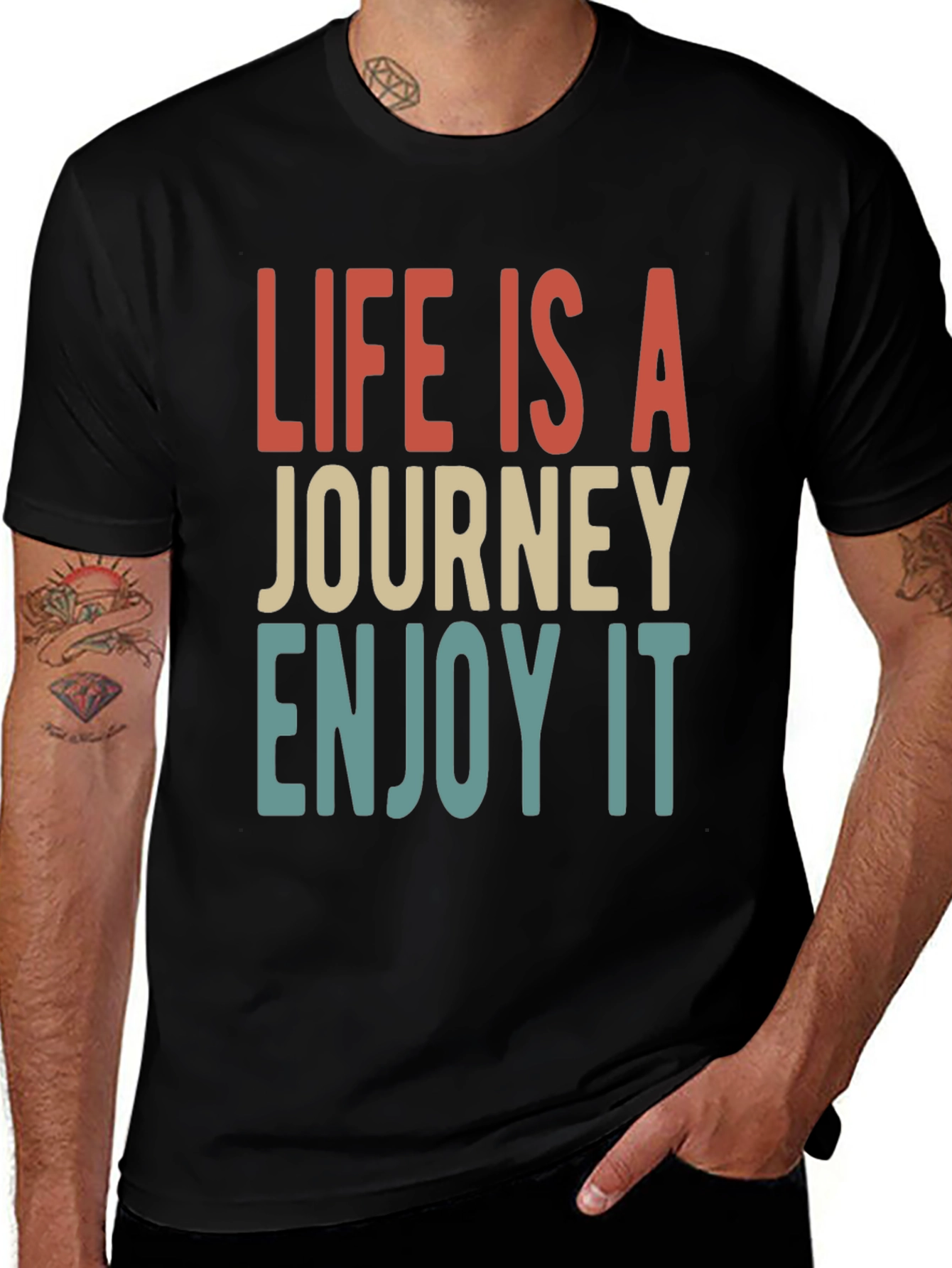 Life Is A Journey Black Graphic T-Shirt