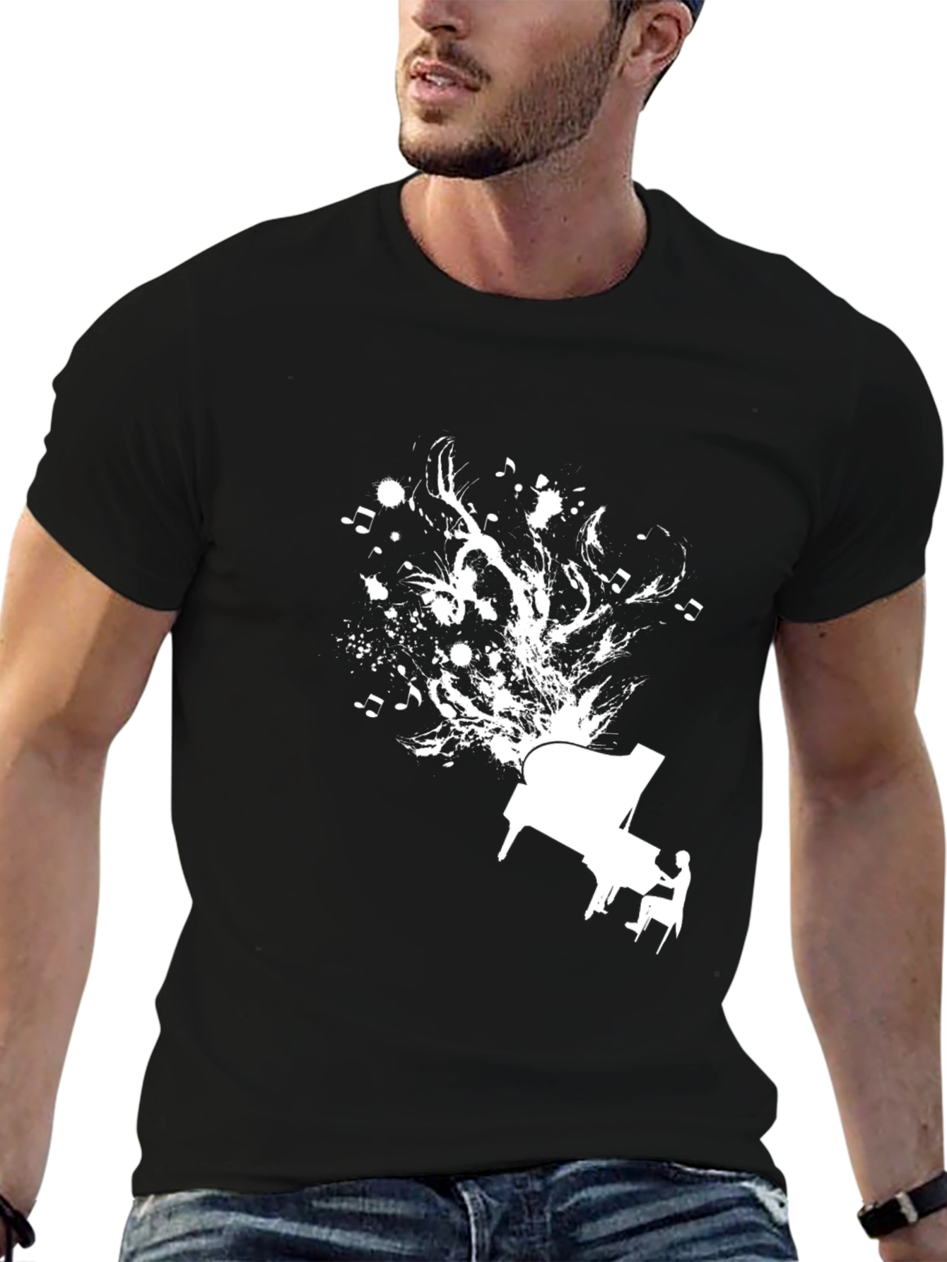 Piano Music Graphic Tee - Stylish Black Cotton Shirt
