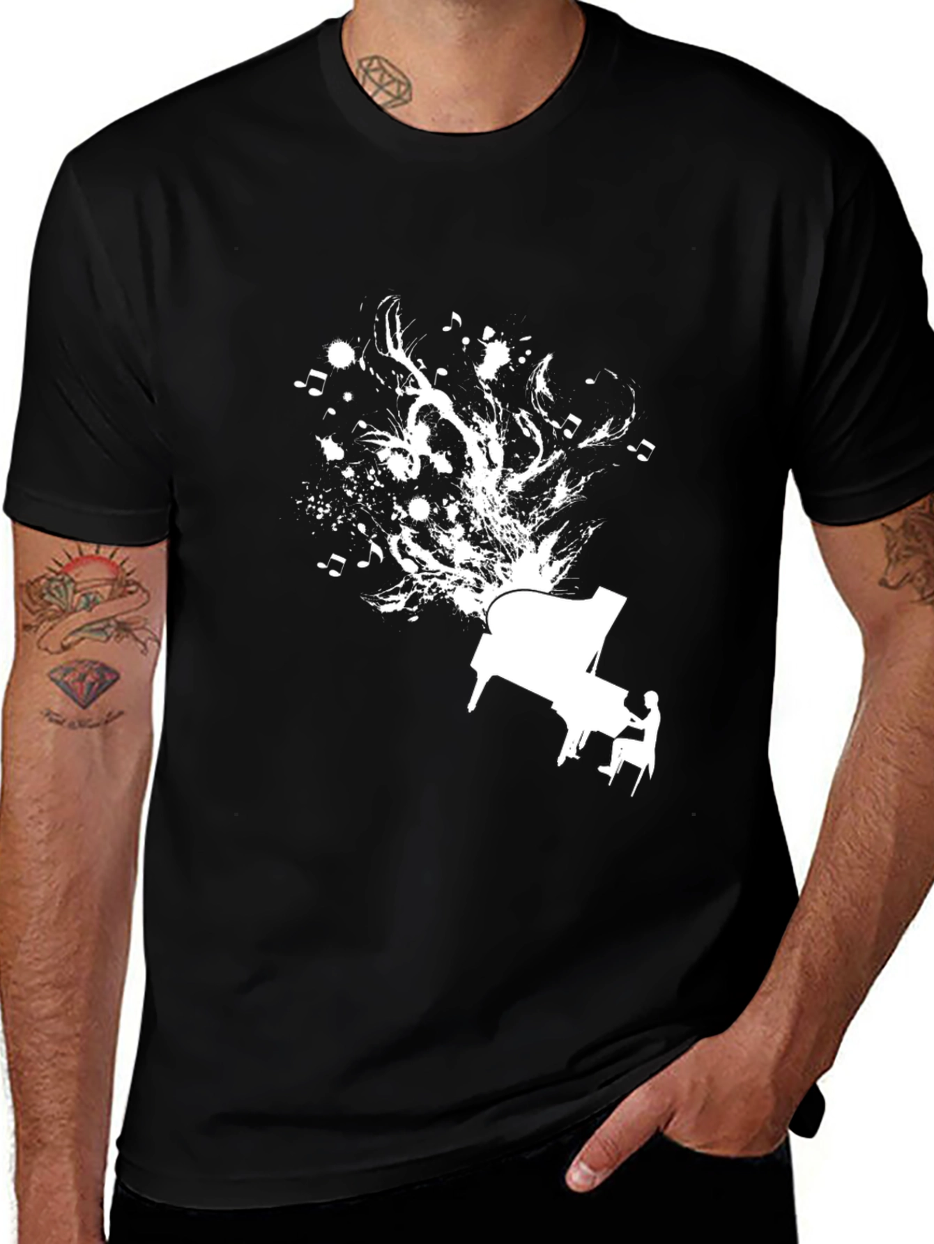 Piano Music Graphic Tee - Stylish Black Cotton Shirt