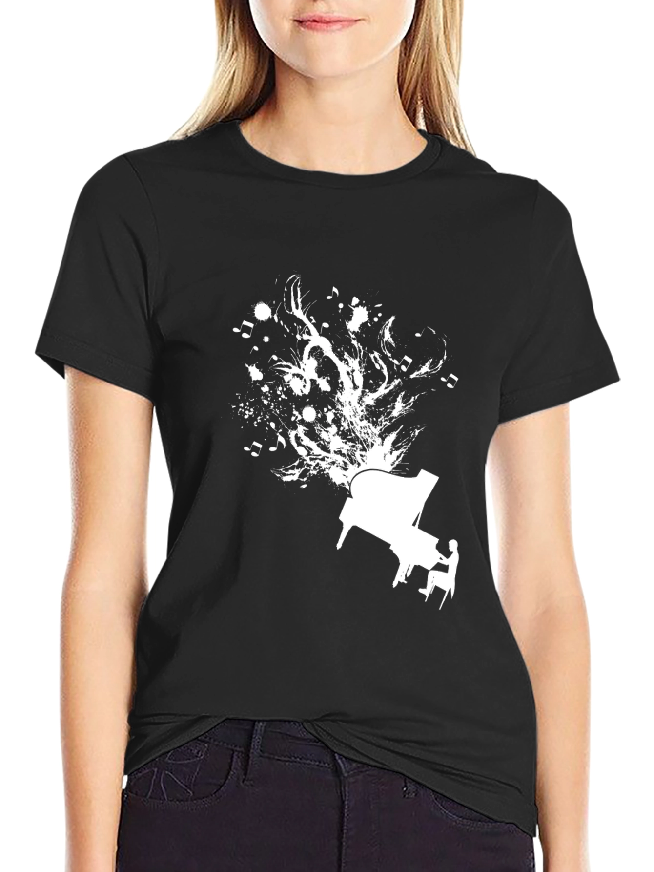 Piano Music Graphic Tee - Stylish Black Cotton Shirt