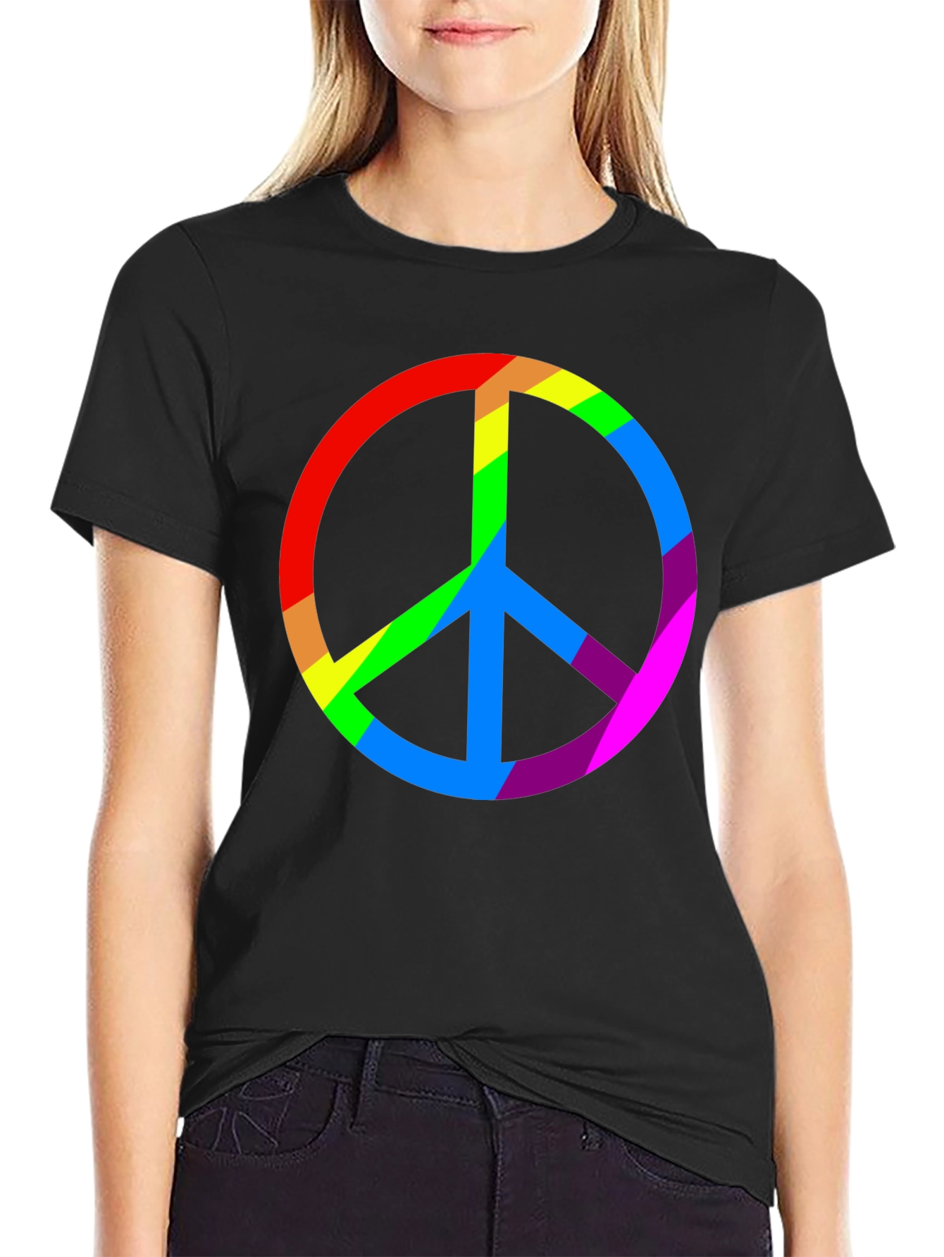 Rainbow Peace Sign Black T-Shirt