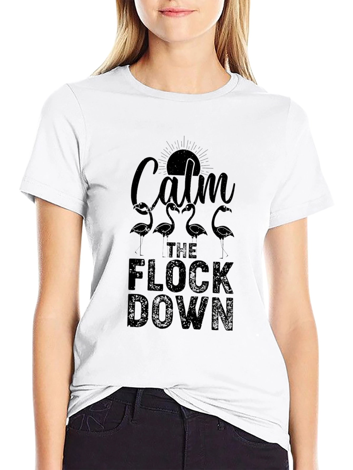 Calm the Flock Down Graphic Tee - Black