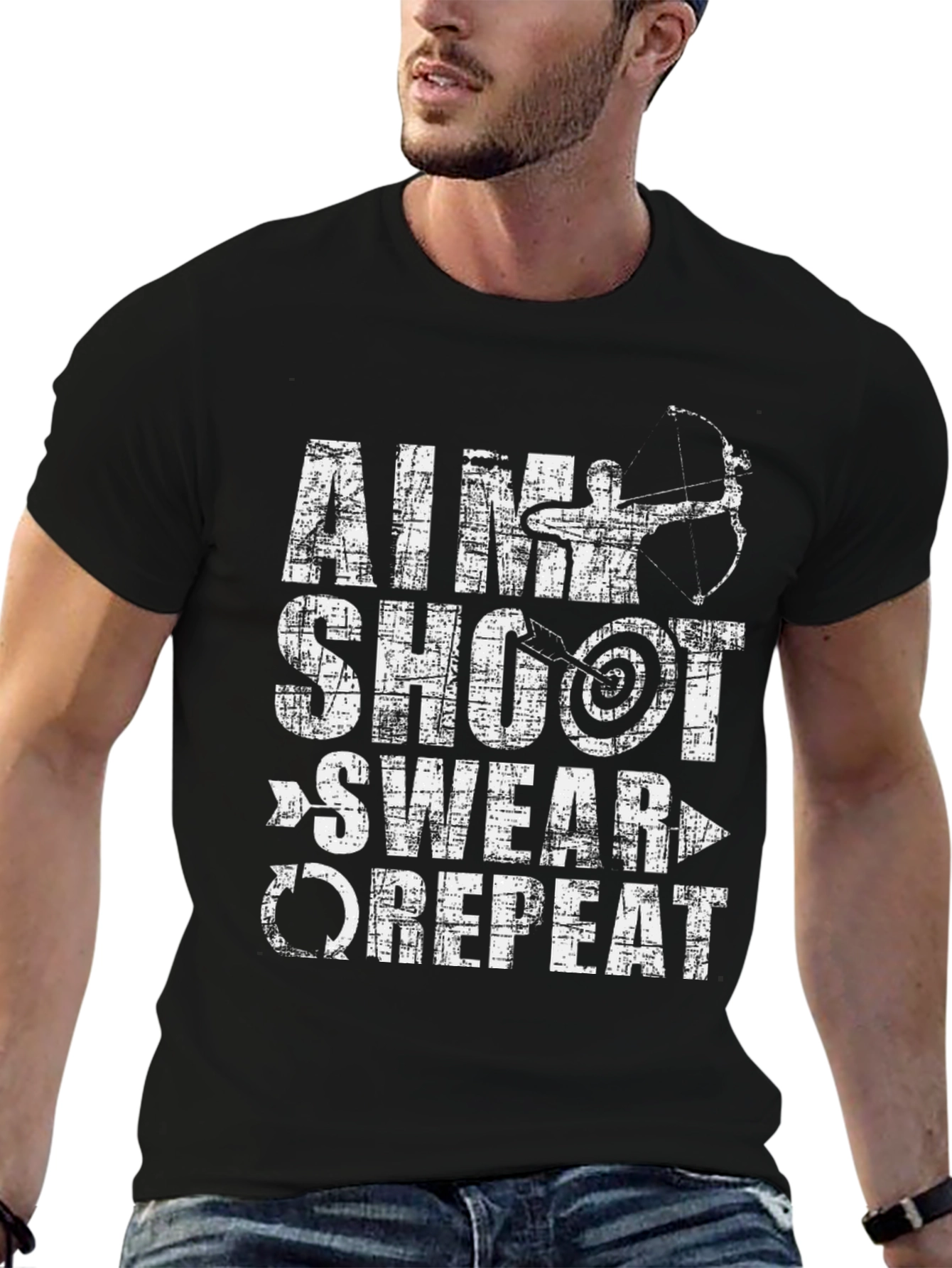 Archery Aim Shoot Swear Repeat Graphic Tee